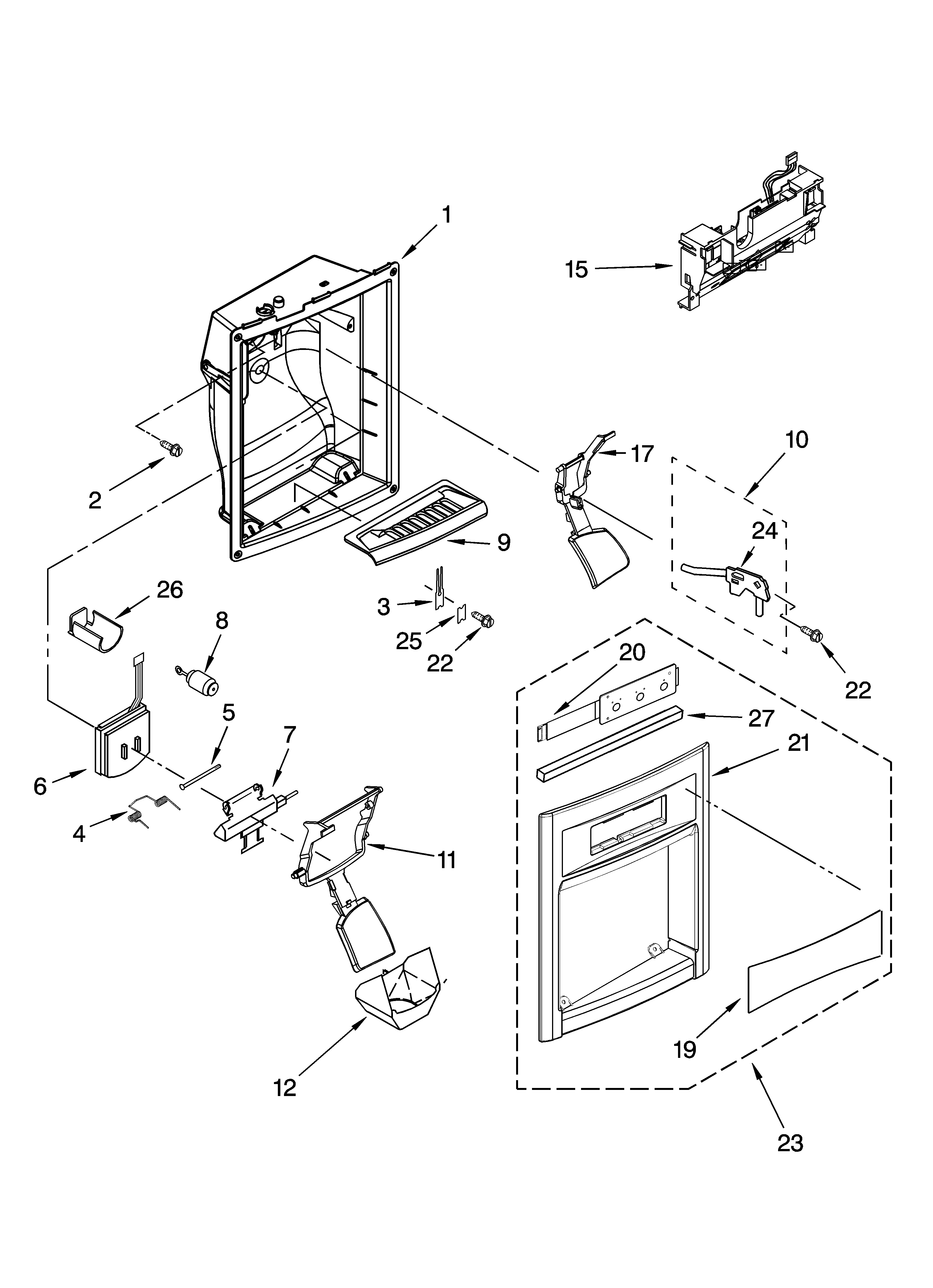 Kenmore 10656576400 dispenser front parts diagram