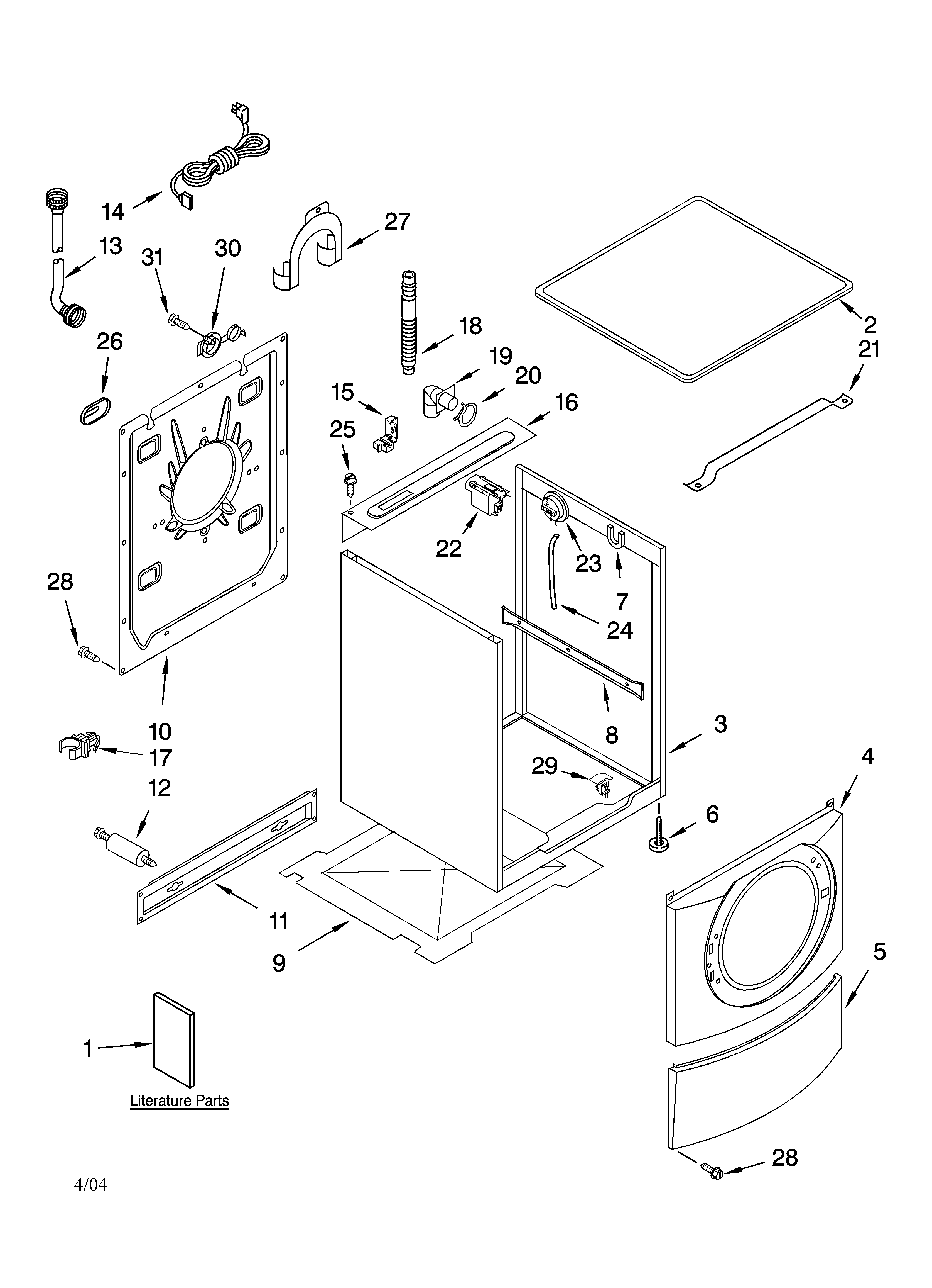 Kenmore Elite 11043902203 top and cabinet parts diagram