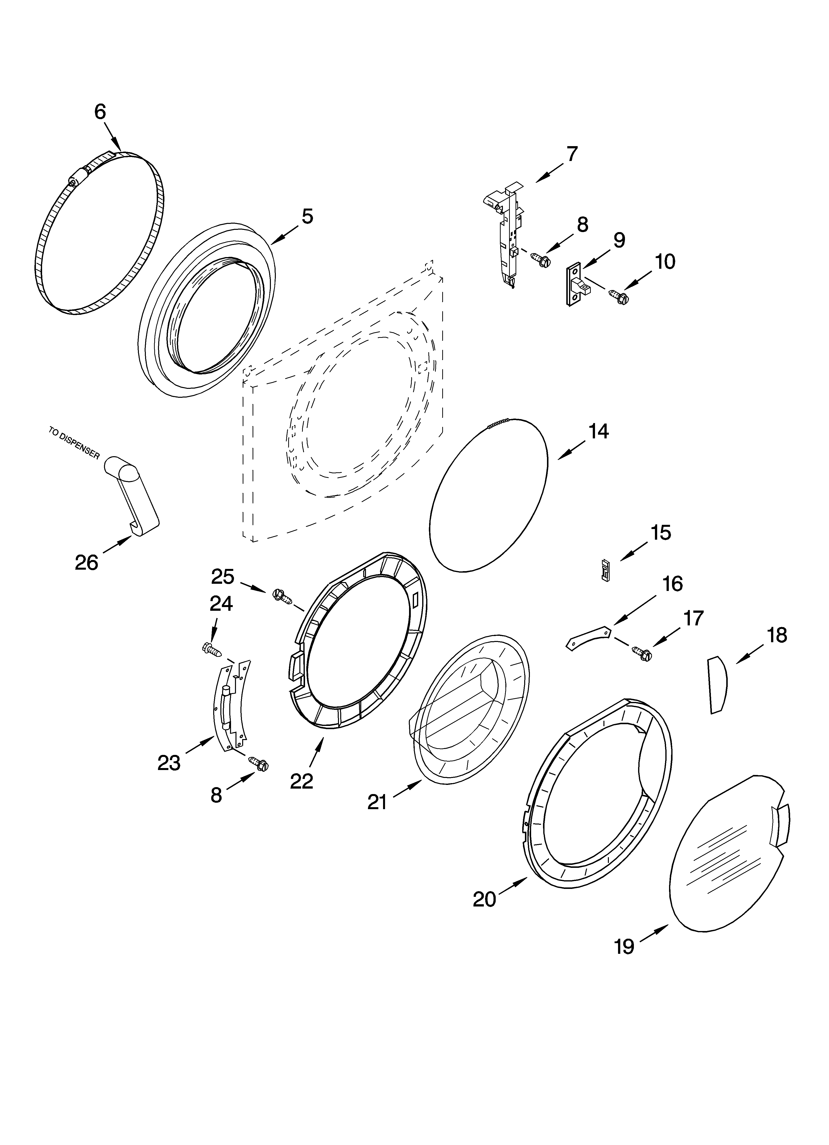 Kenmore Elite 11043902203 door and latch parts diagram