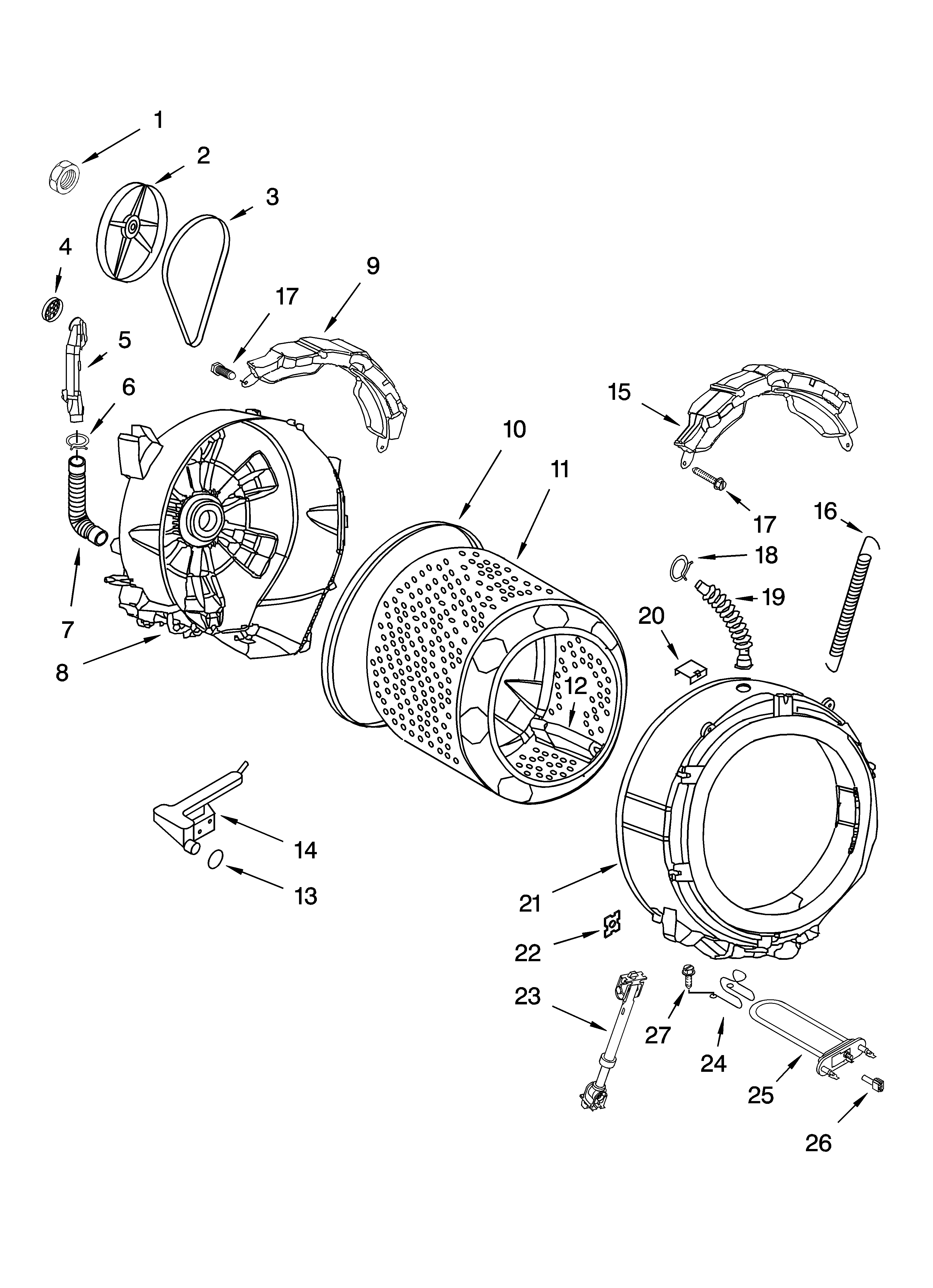 Kenmore Elite 11043902203 tub and basket parts diagram