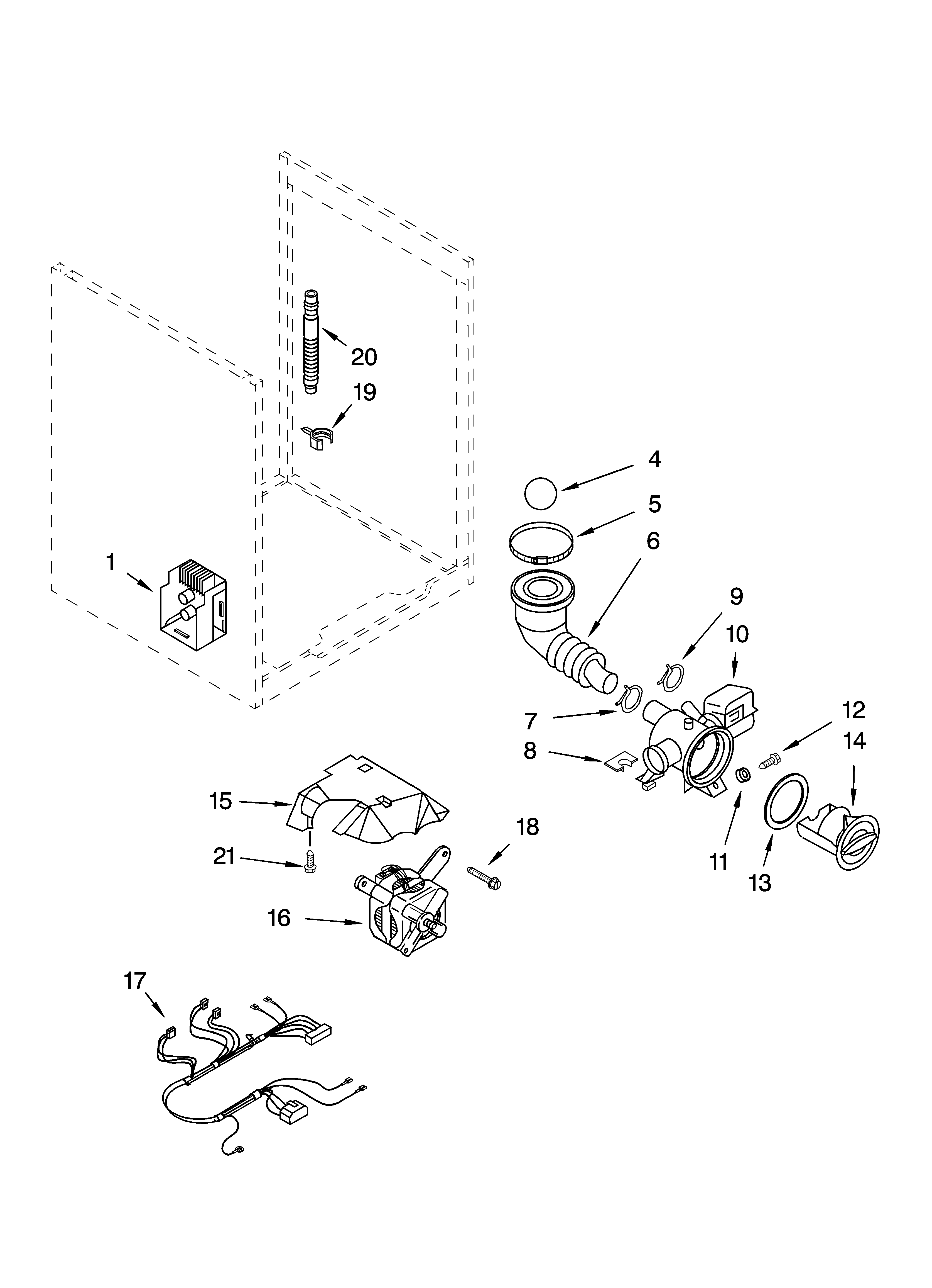 Kenmore Elite 11043902203 pump and motor parts and optional parts (not included) diagram