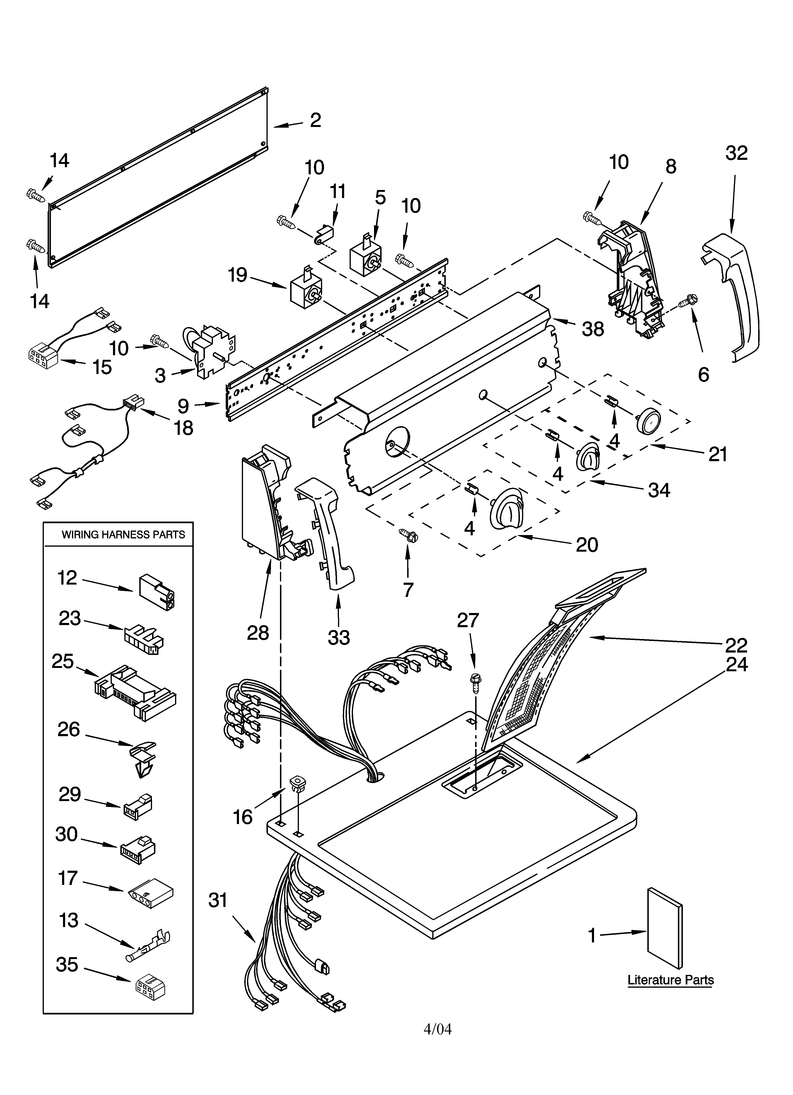 Kenmore 11074732400 top and console parts diagram