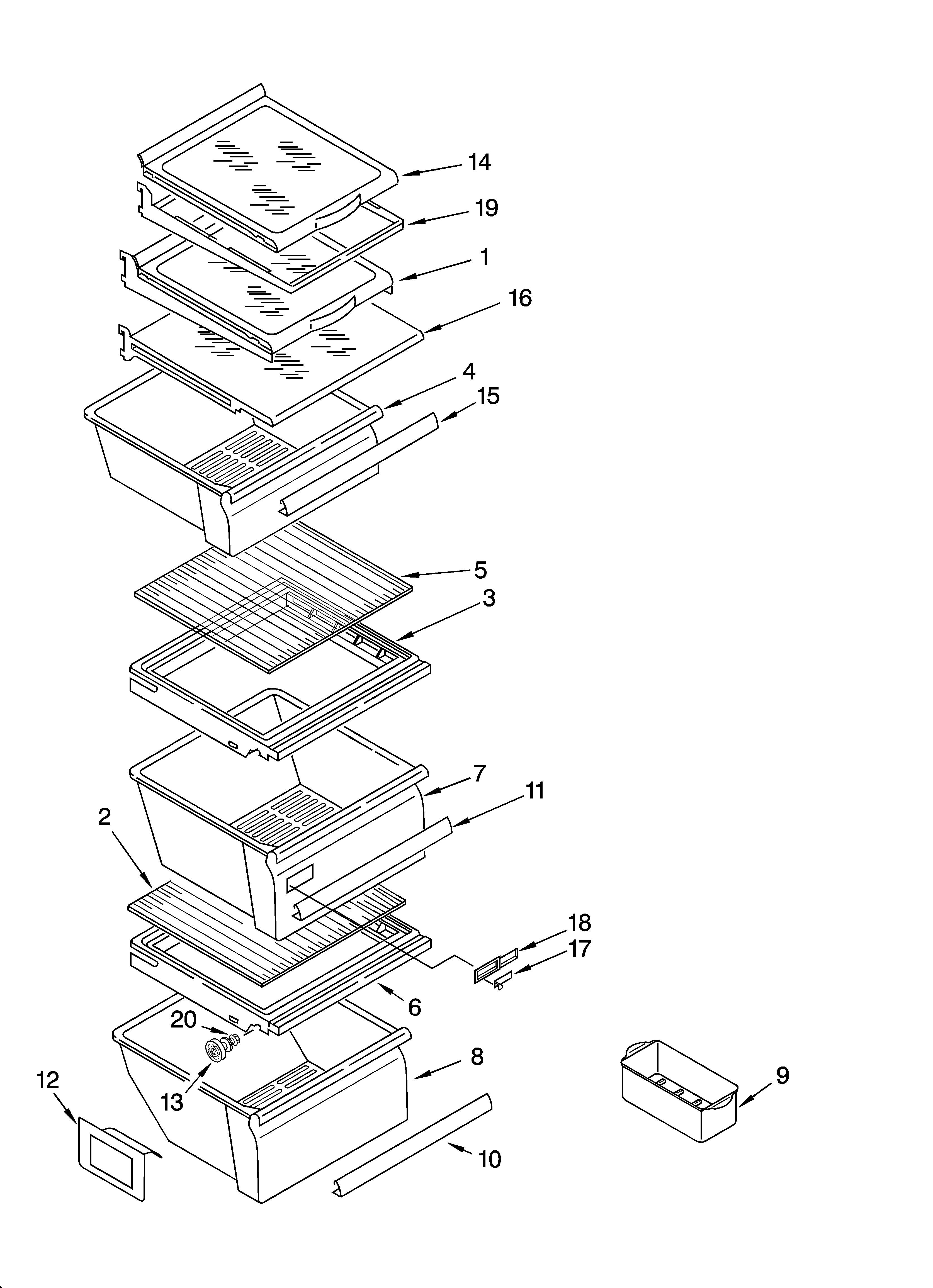 Kenmore 10644259401 refrigerator shelf parts diagram