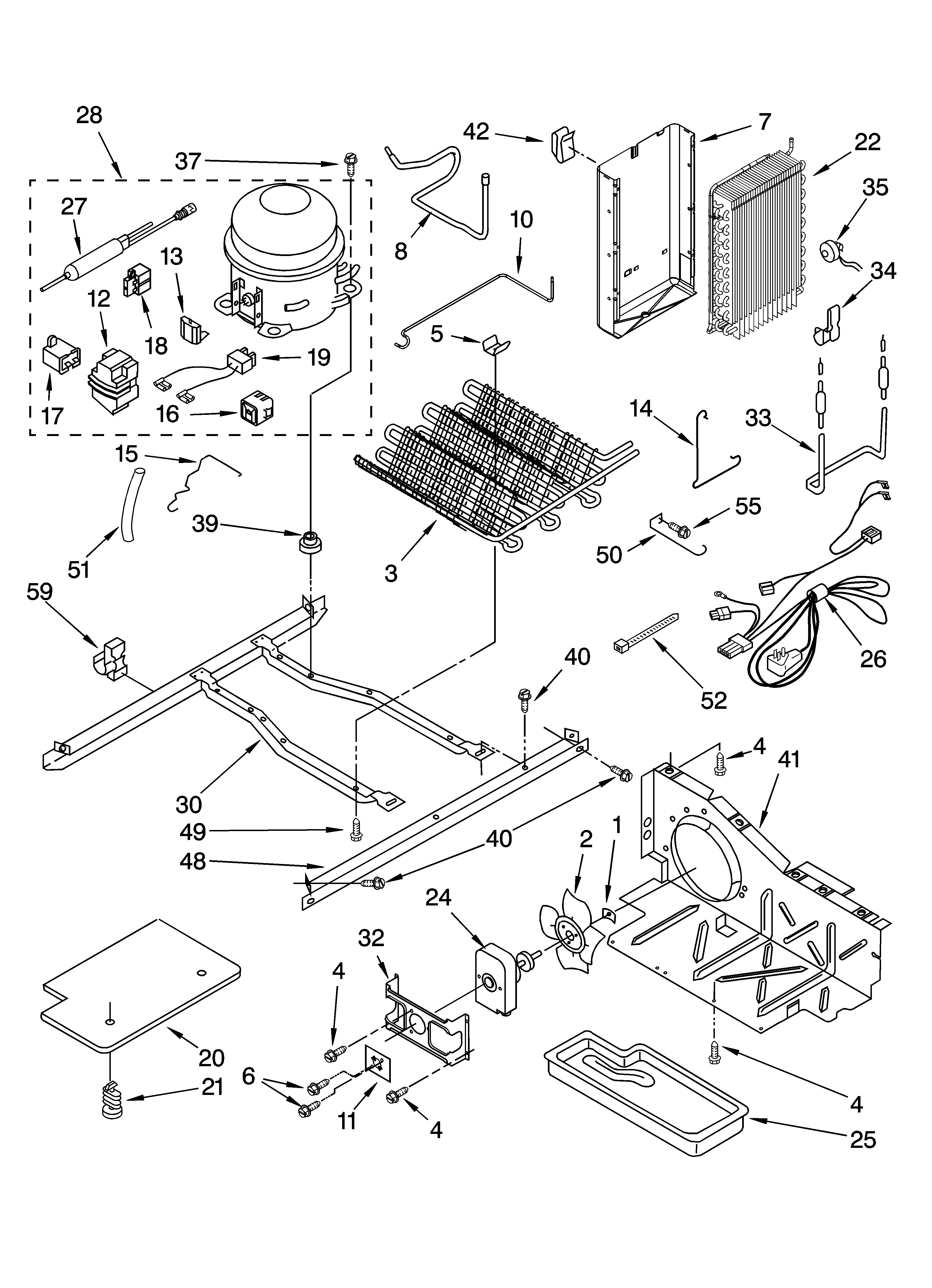 Kenmore 10644259401 unit parts, parts not illustrated diagram