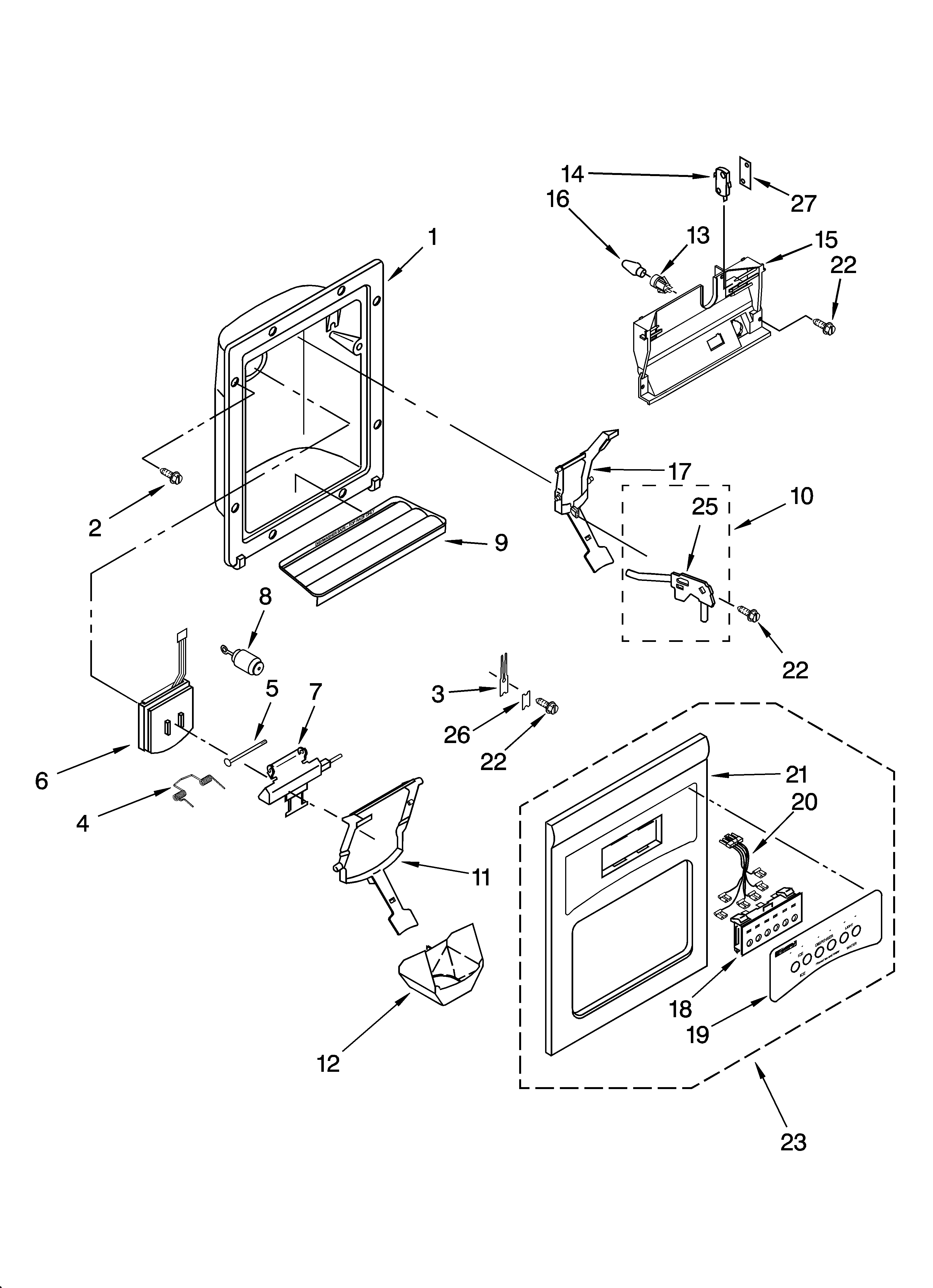 Kenmore 10654039400 dispenser front parts diagram