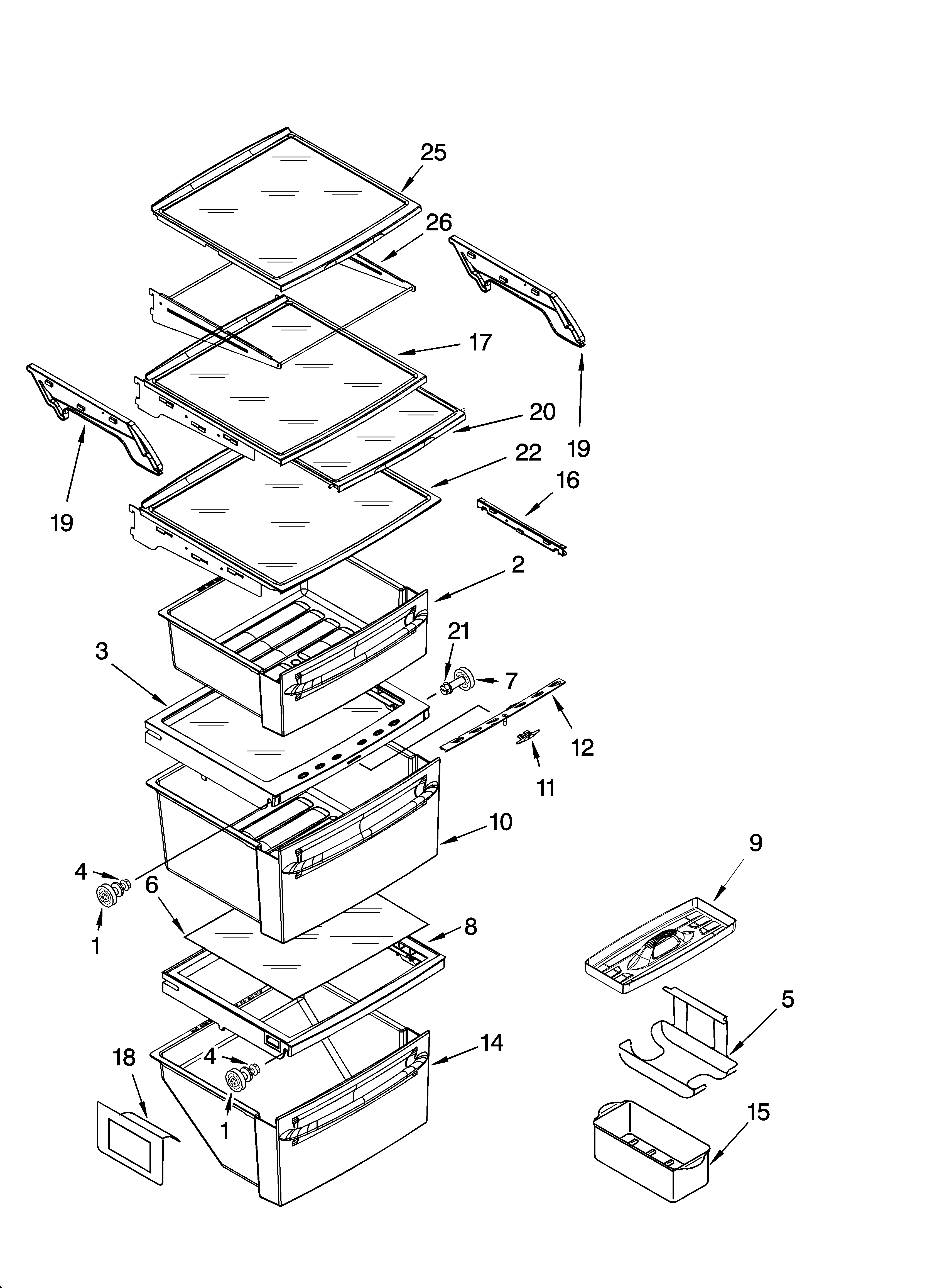 Kenmore 10654619300 refrigerator shelf parts diagram