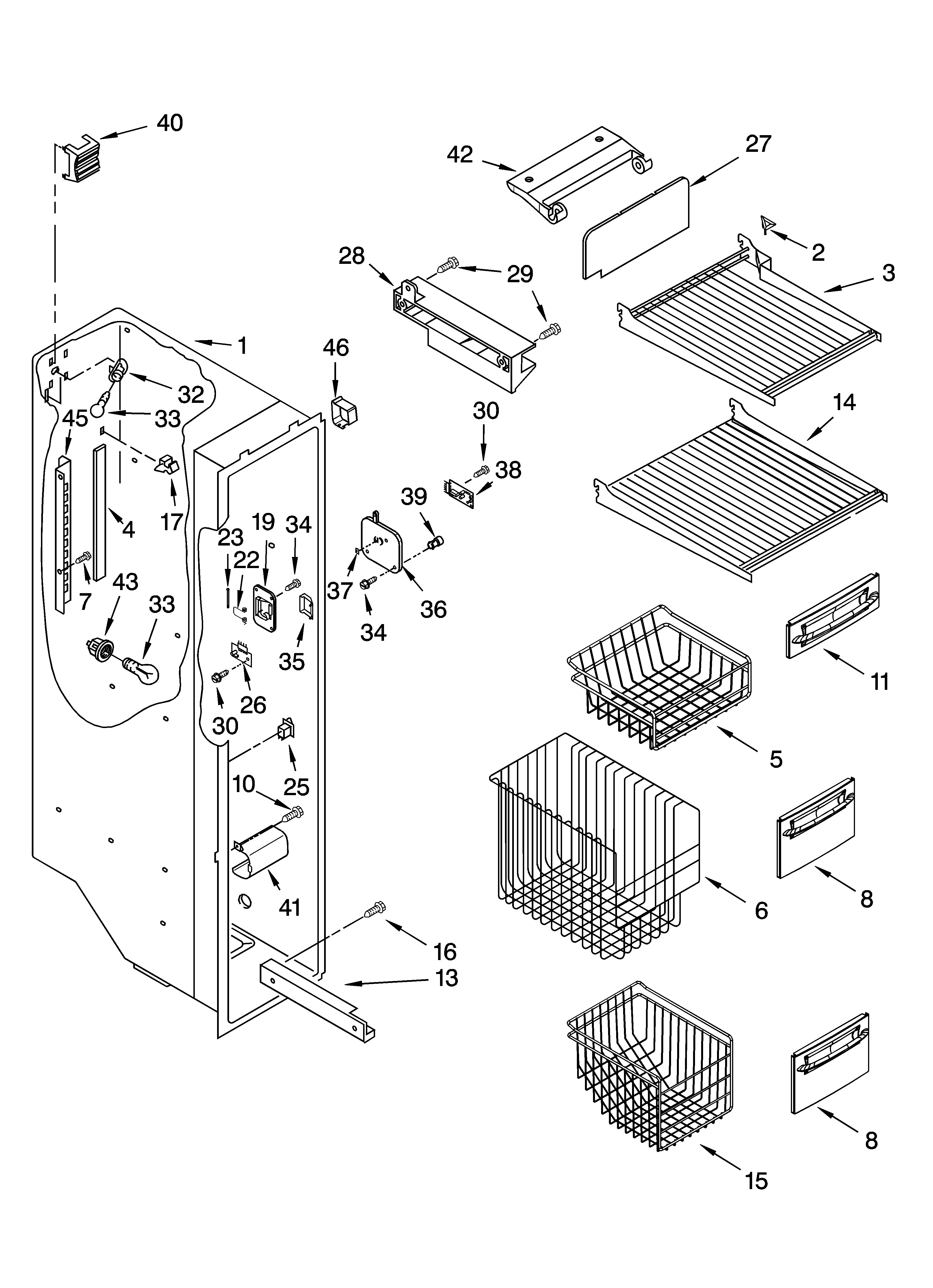 Kenmore 10654619300 freezer liner parts diagram