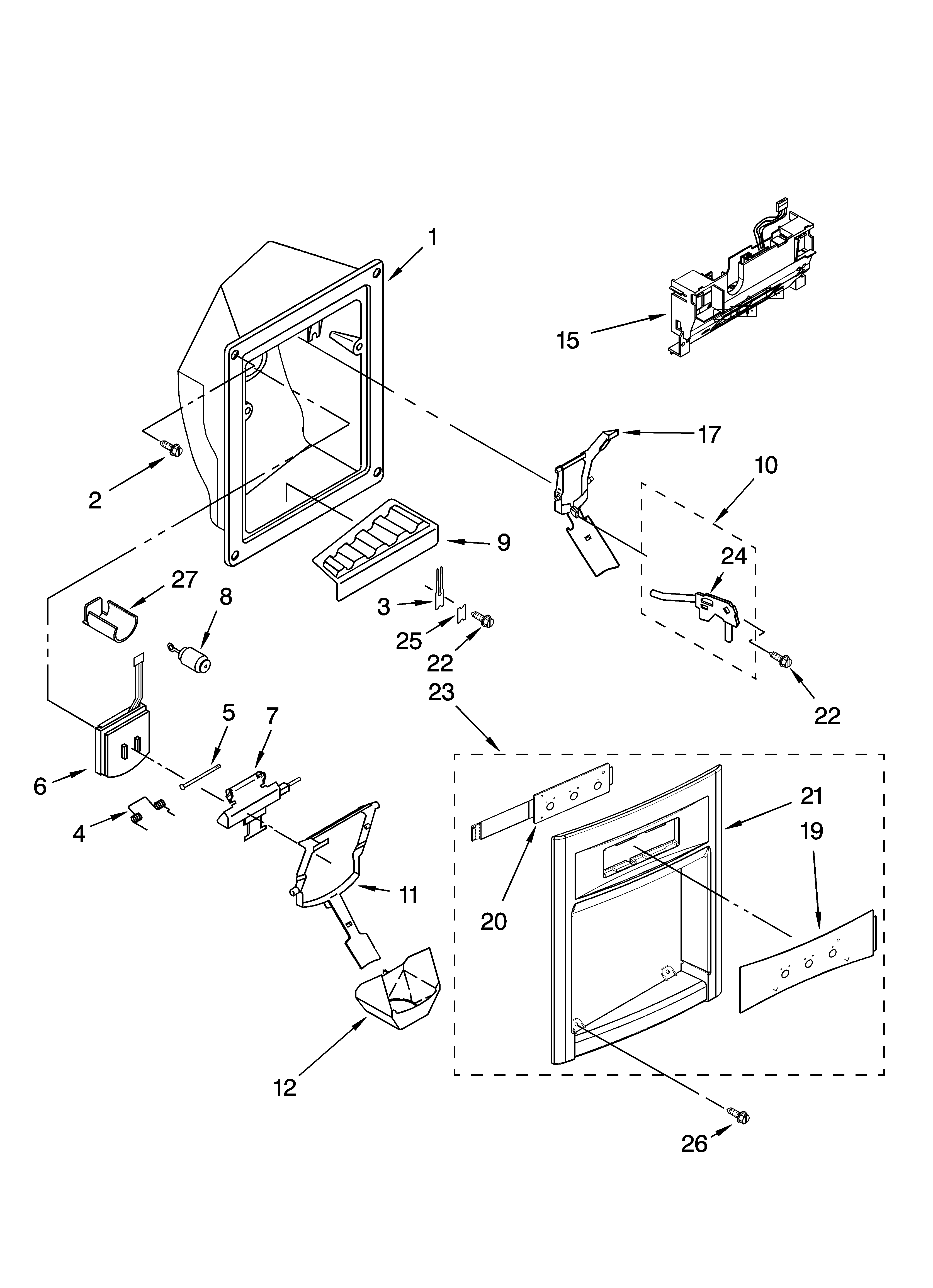 Kenmore 10654619300 dispenser front parts diagram