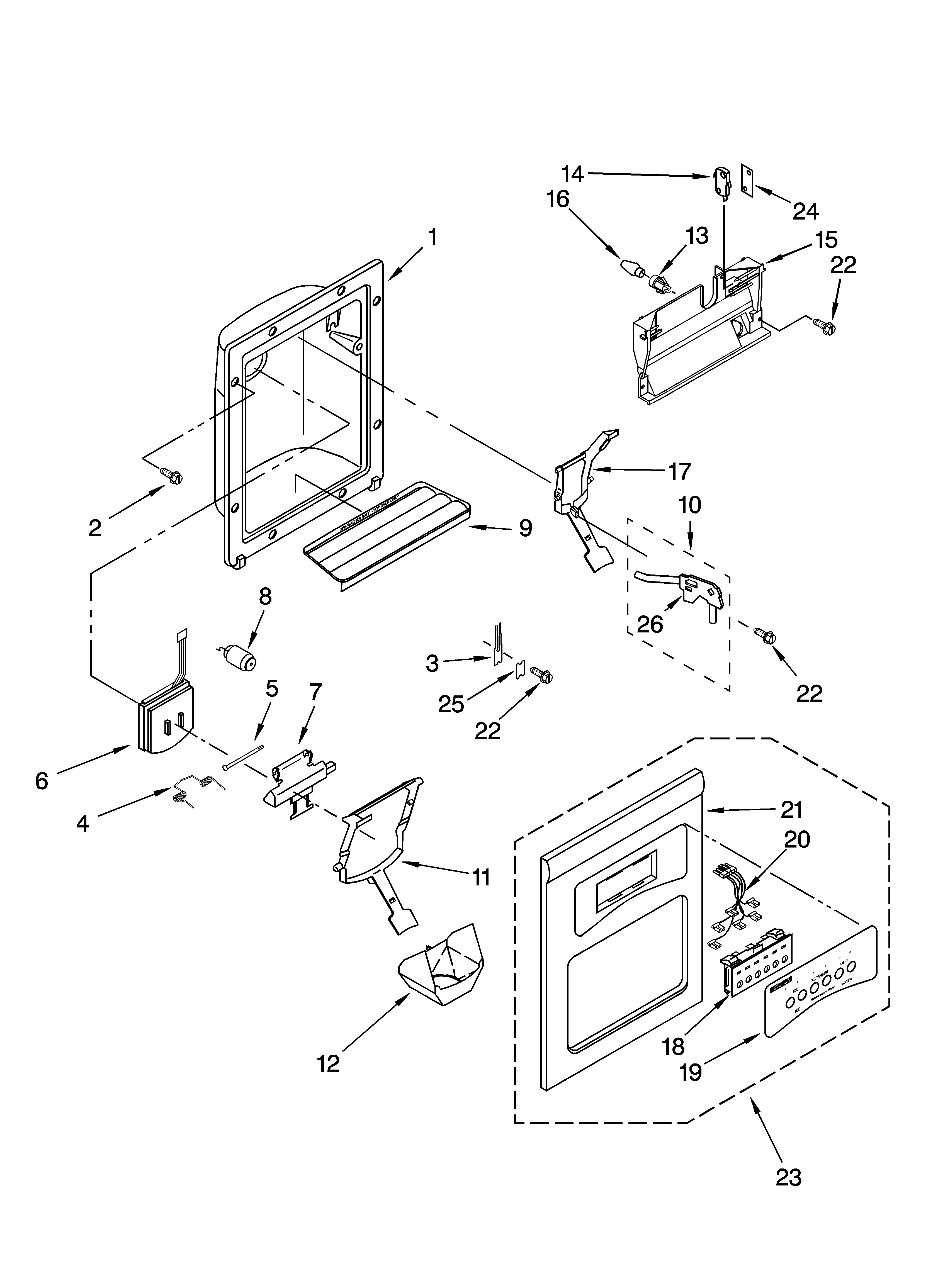 Kenmore 10655244400 dispenser front parts diagram