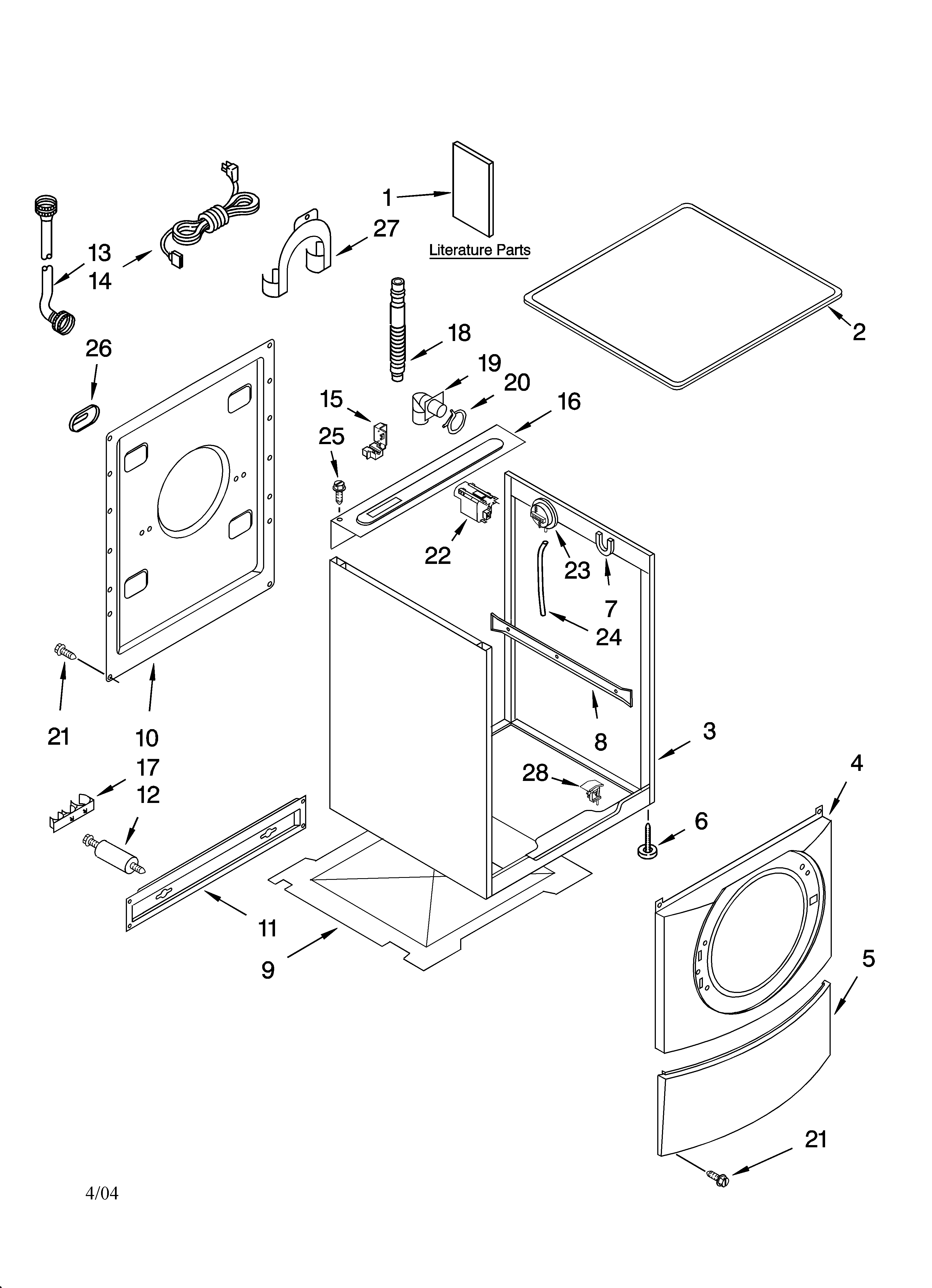 Kenmore 11042824203 top and cabinet parts diagram