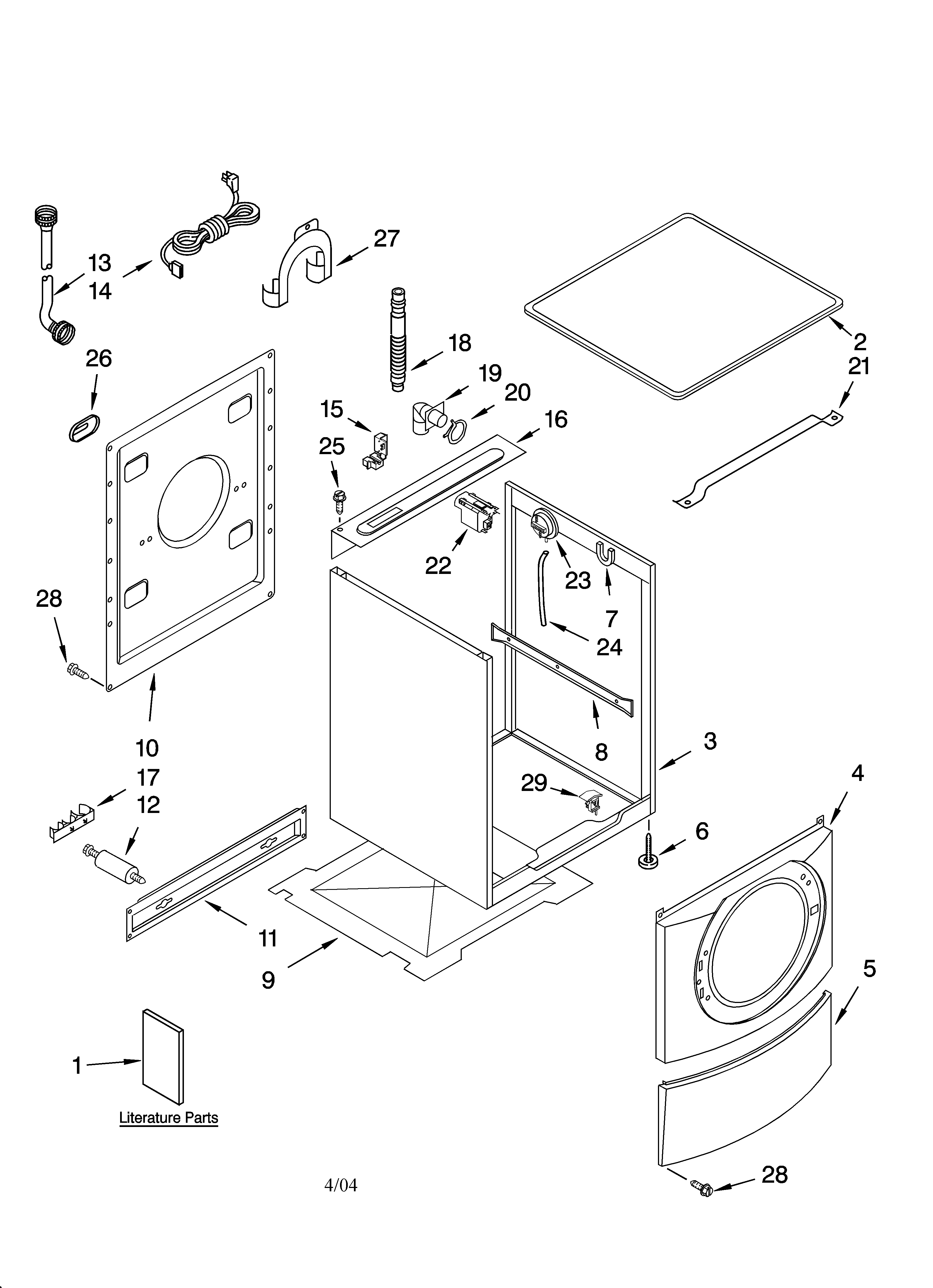 Kenmore Elite 11042922202 top and cabinet parts diagram
