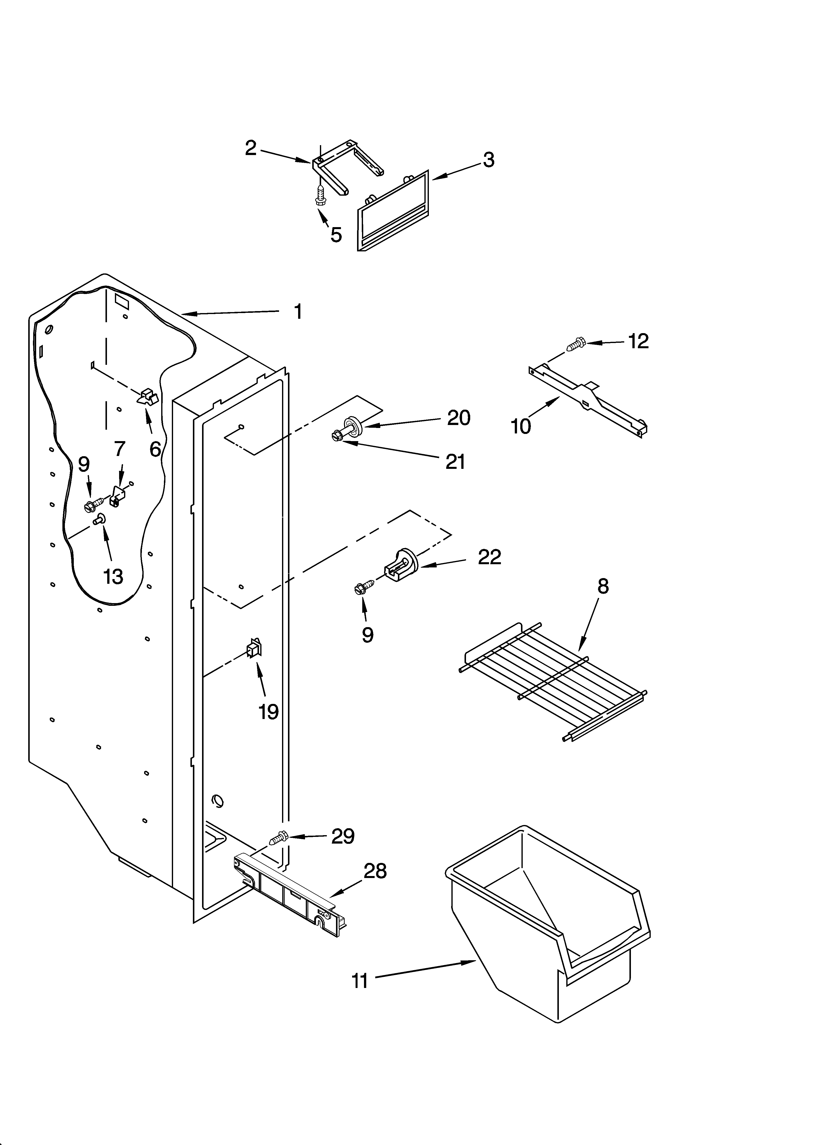 Kenmore 10654292400 freezer liner parts diagram