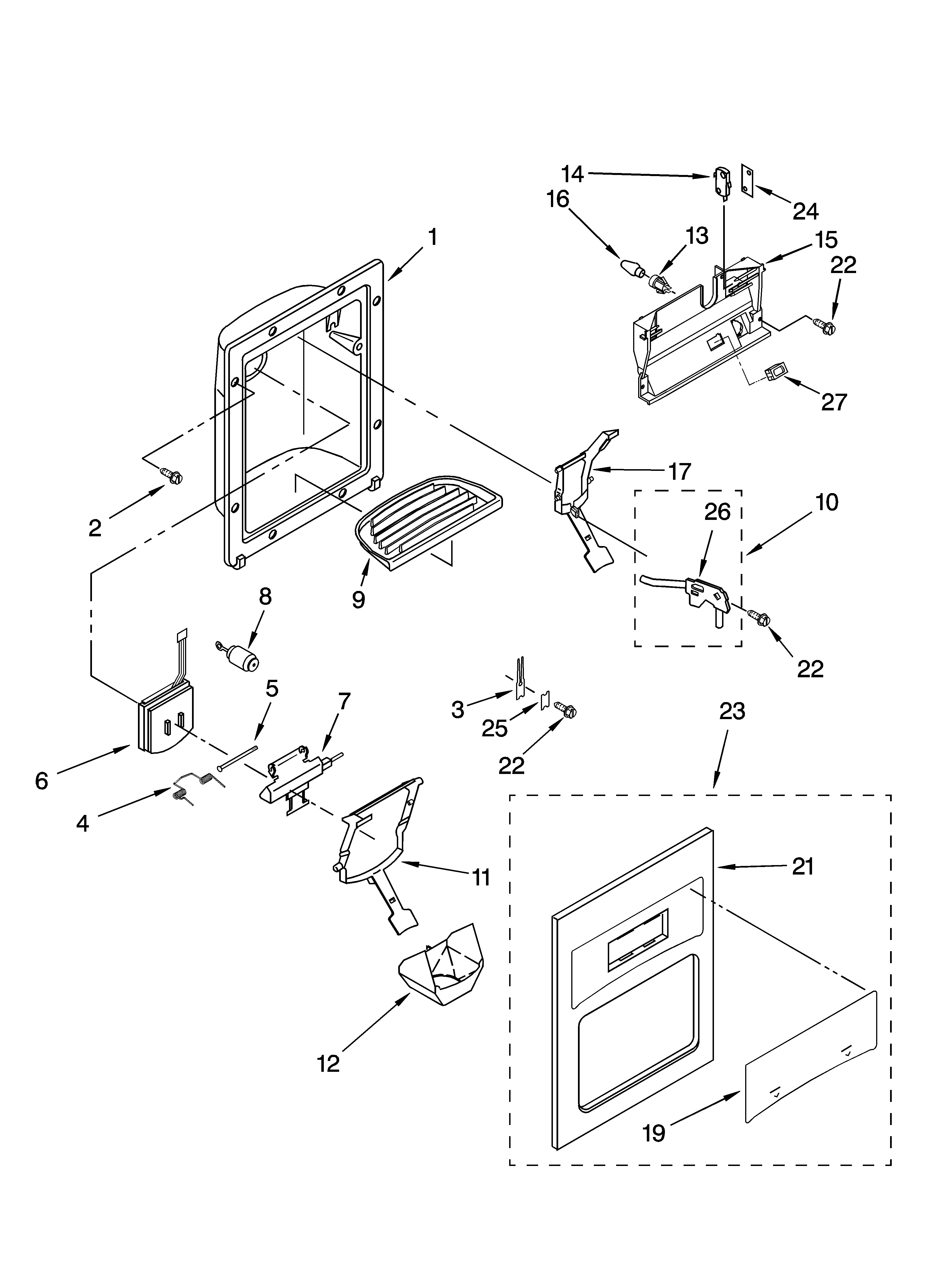 Kenmore 10658012400 dispenser front parts diagram