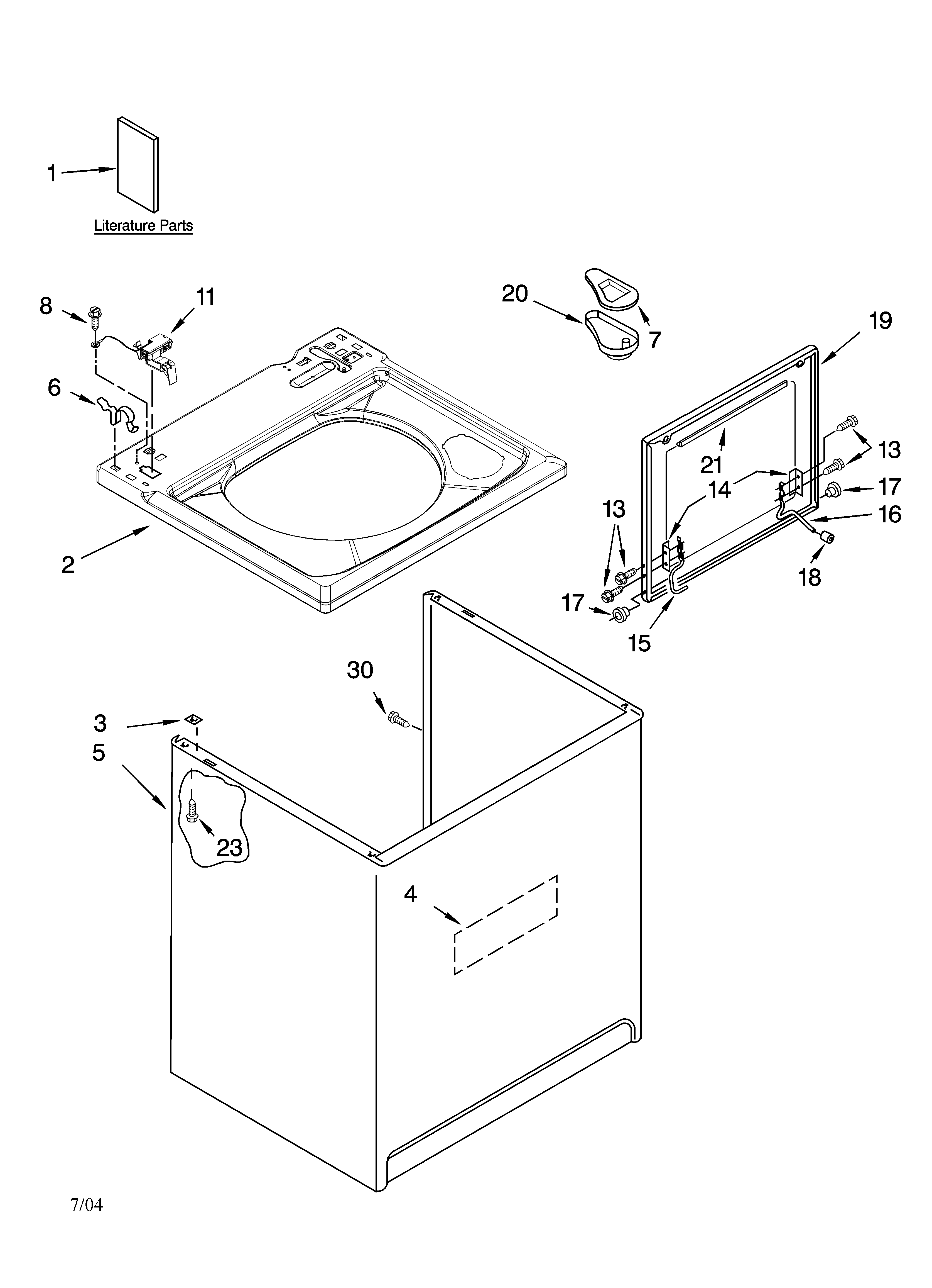 Kenmore 11015942401 top and cabinet parts diagram