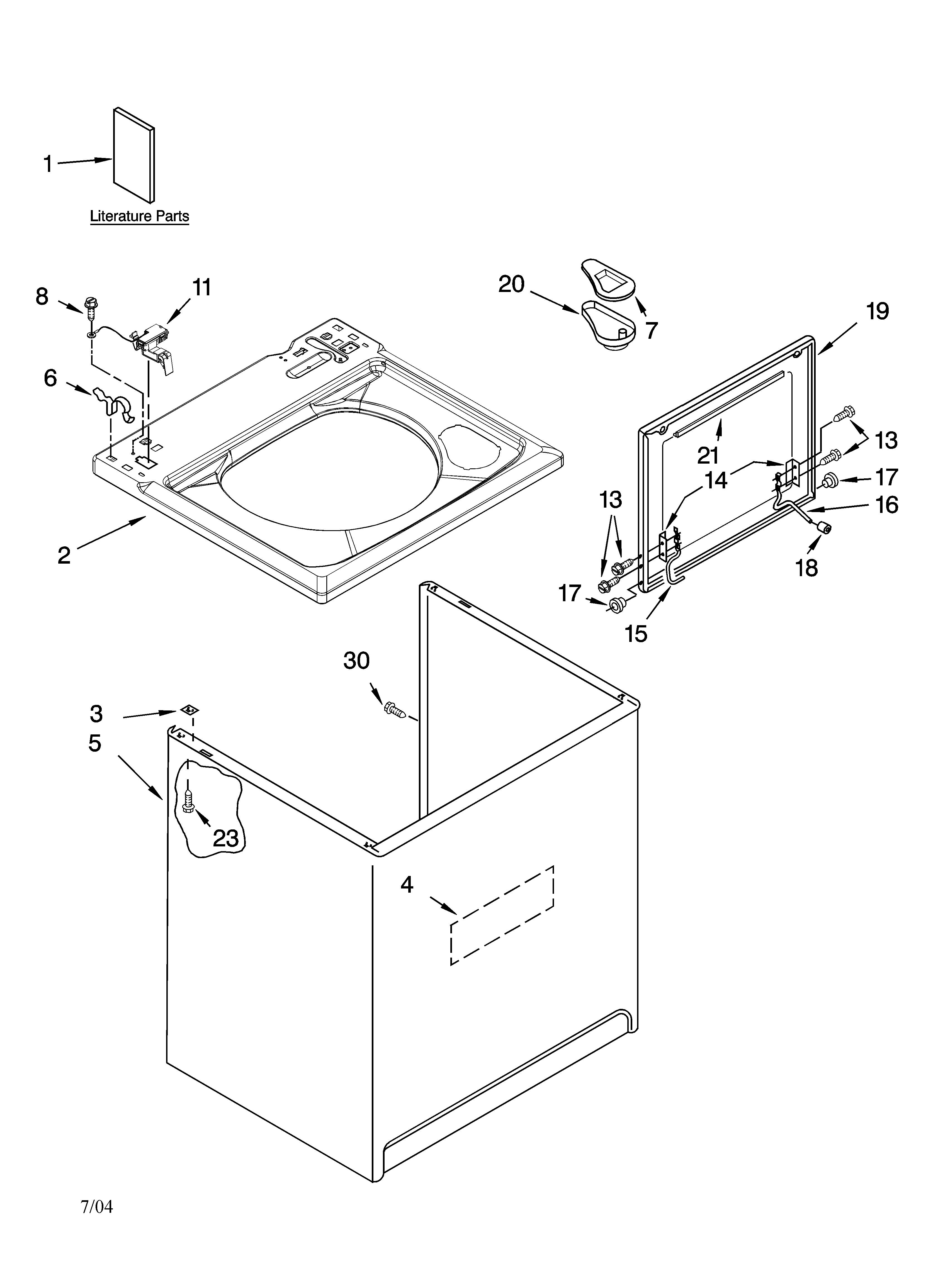 Kenmore 11015962401 top and cabinet parts diagram
