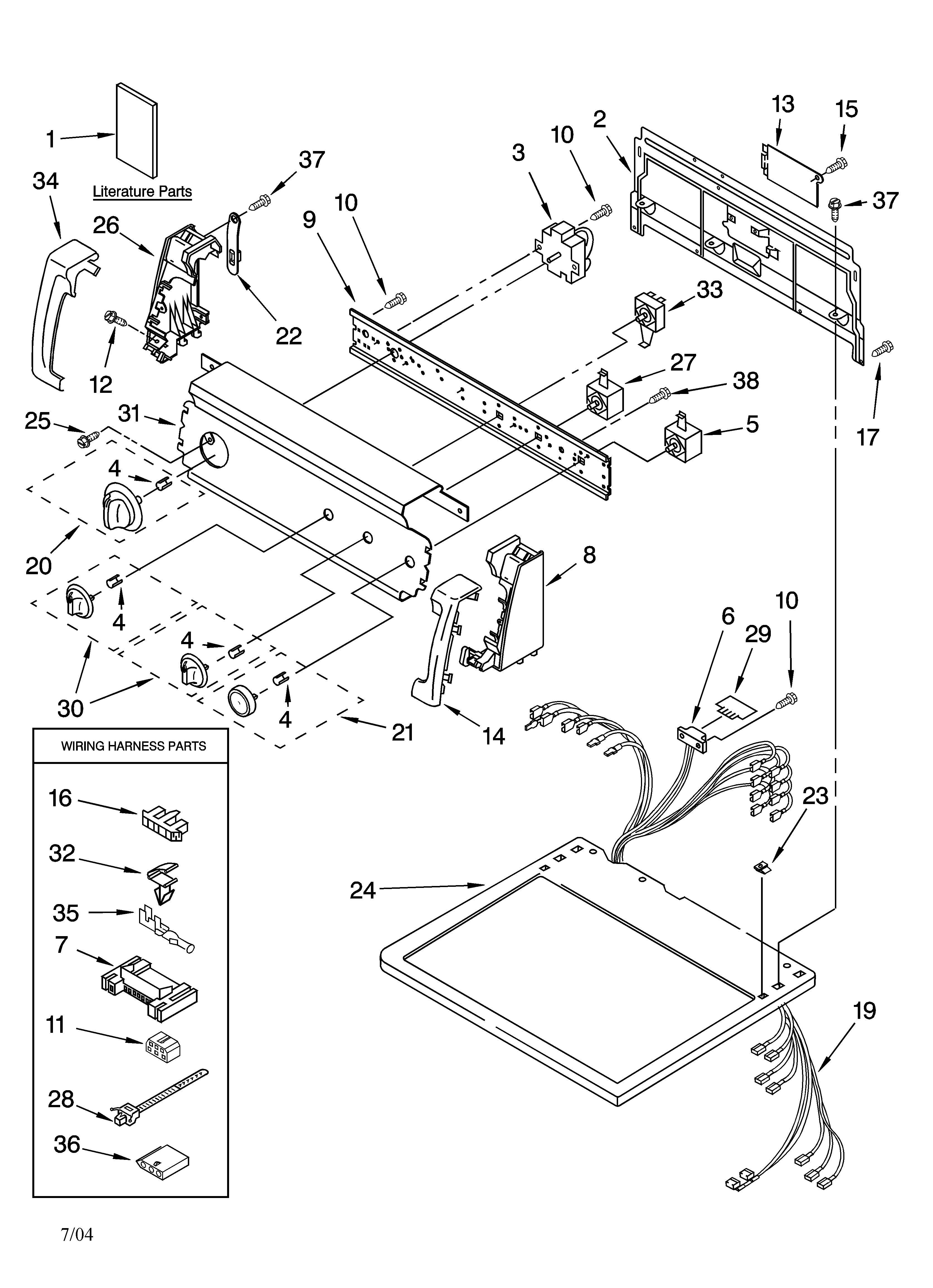 Kenmore 11064892401 top and console parts diagram