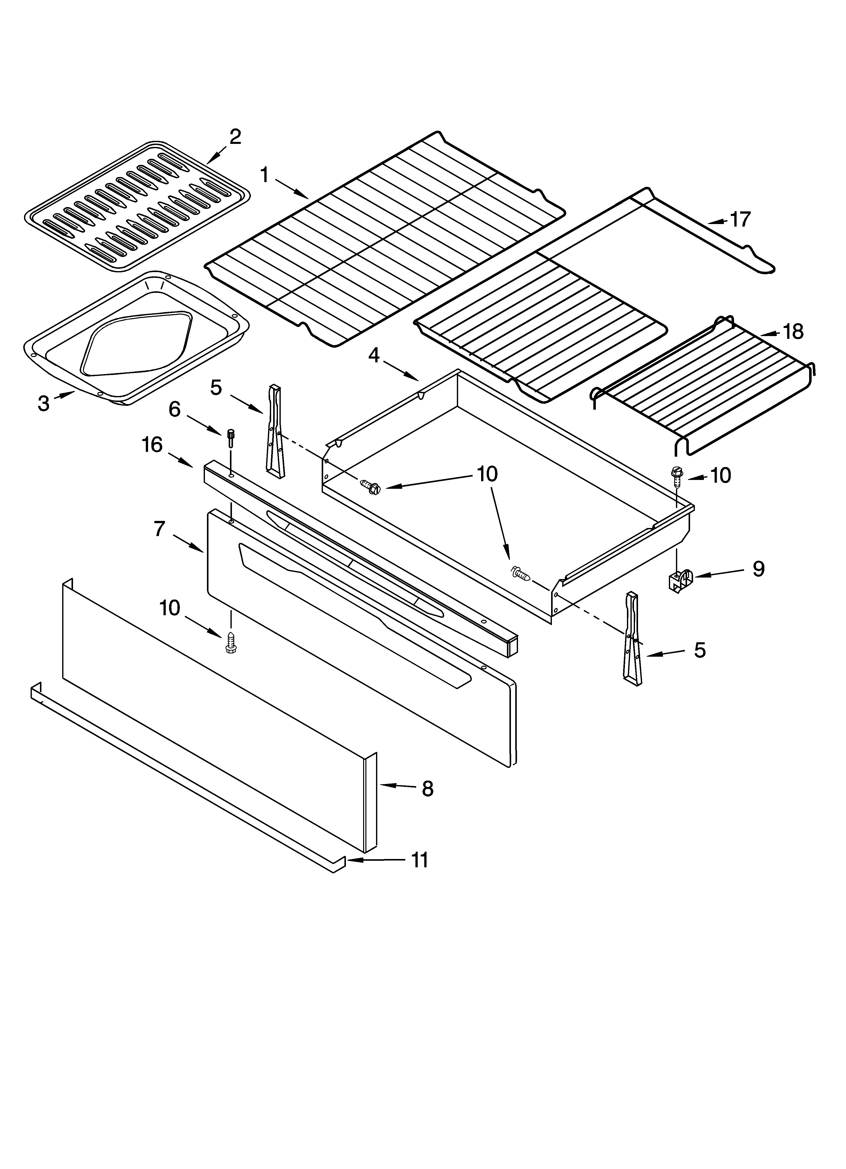 Kenmore 66572133301 drawer & broiler parts, miscellaneous parts diagram