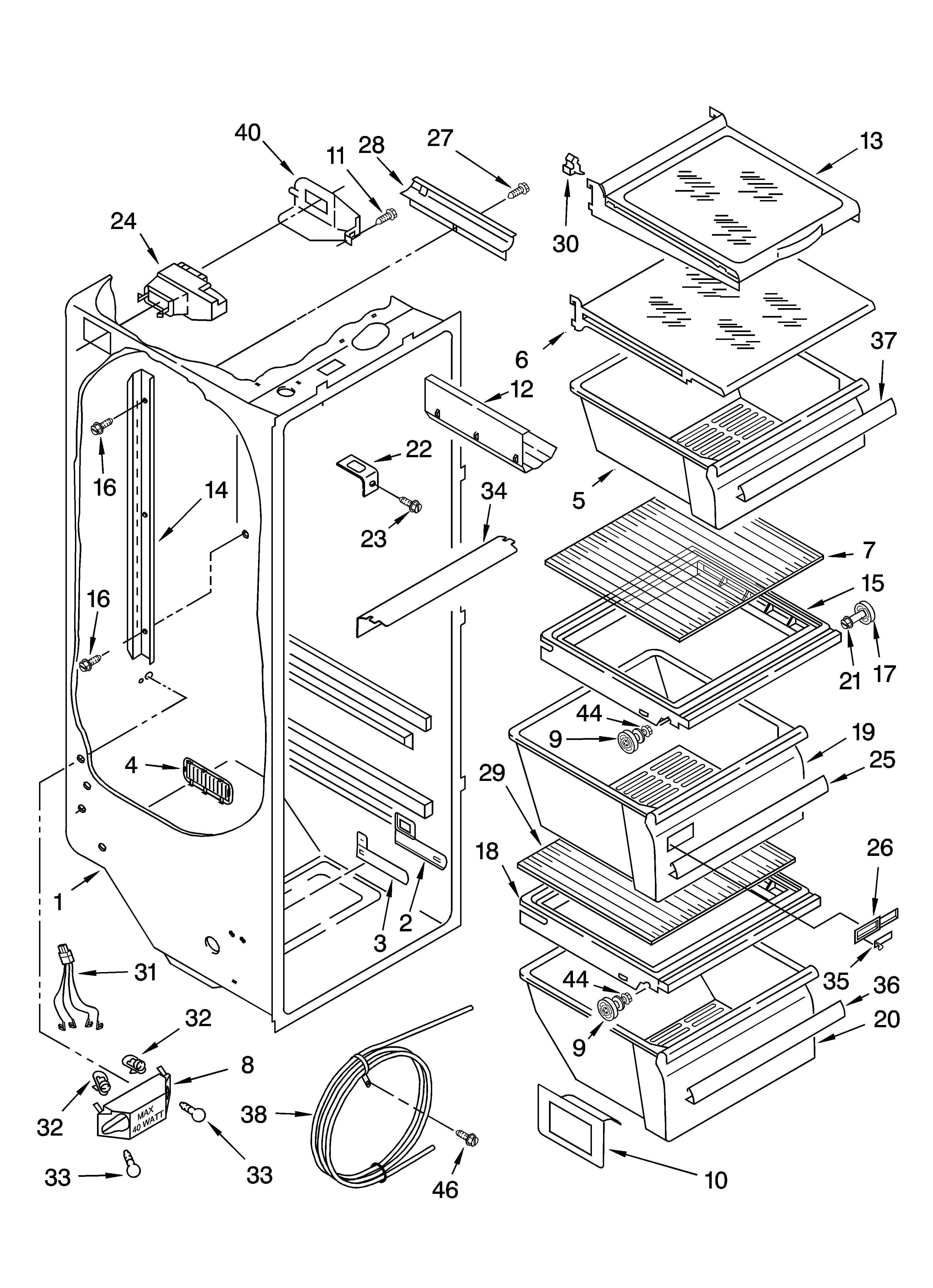 Kenmore 10654534400 refrigerator liner parts diagram