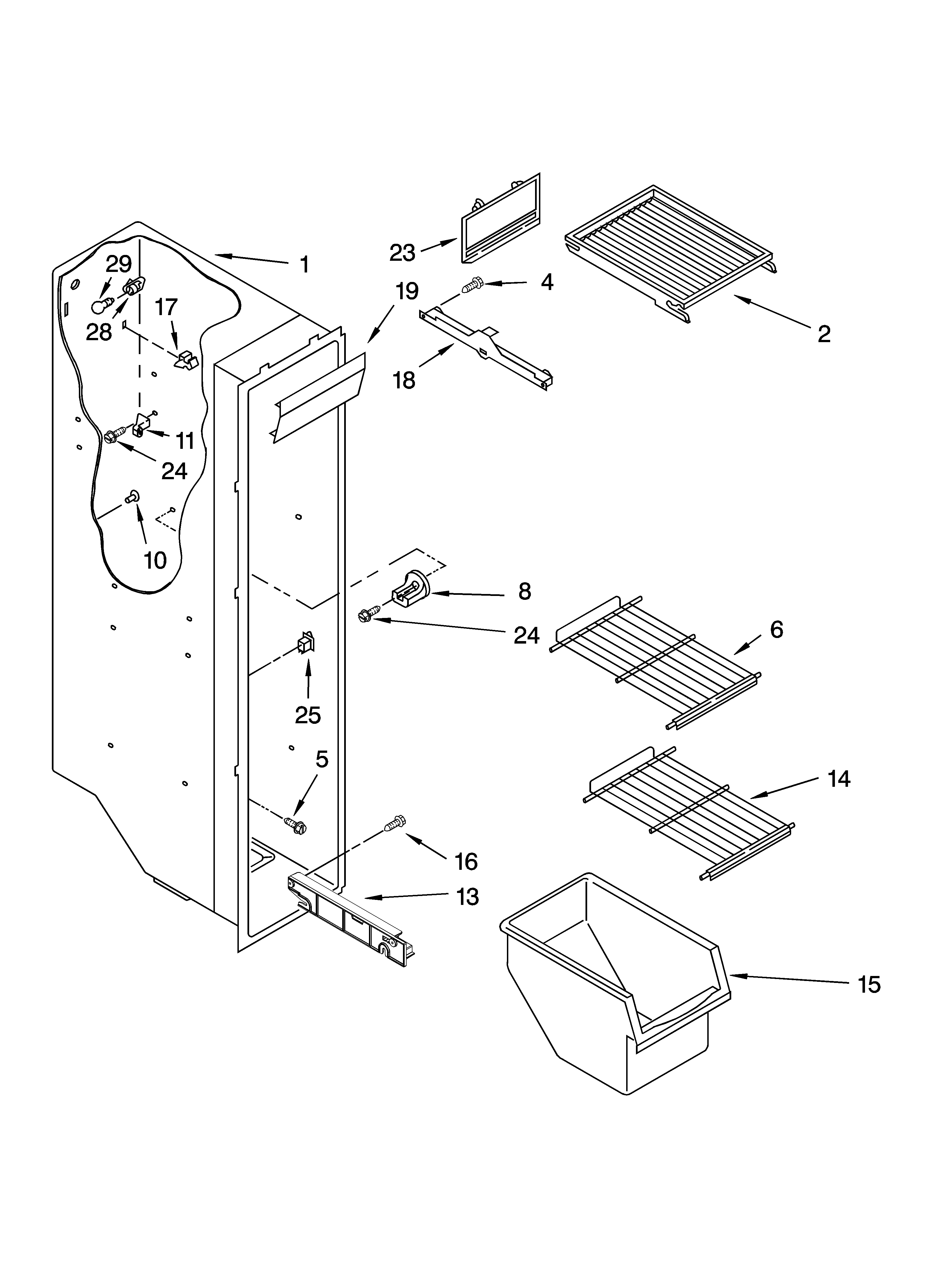 Kenmore 10654534400 freezer liner parts diagram
