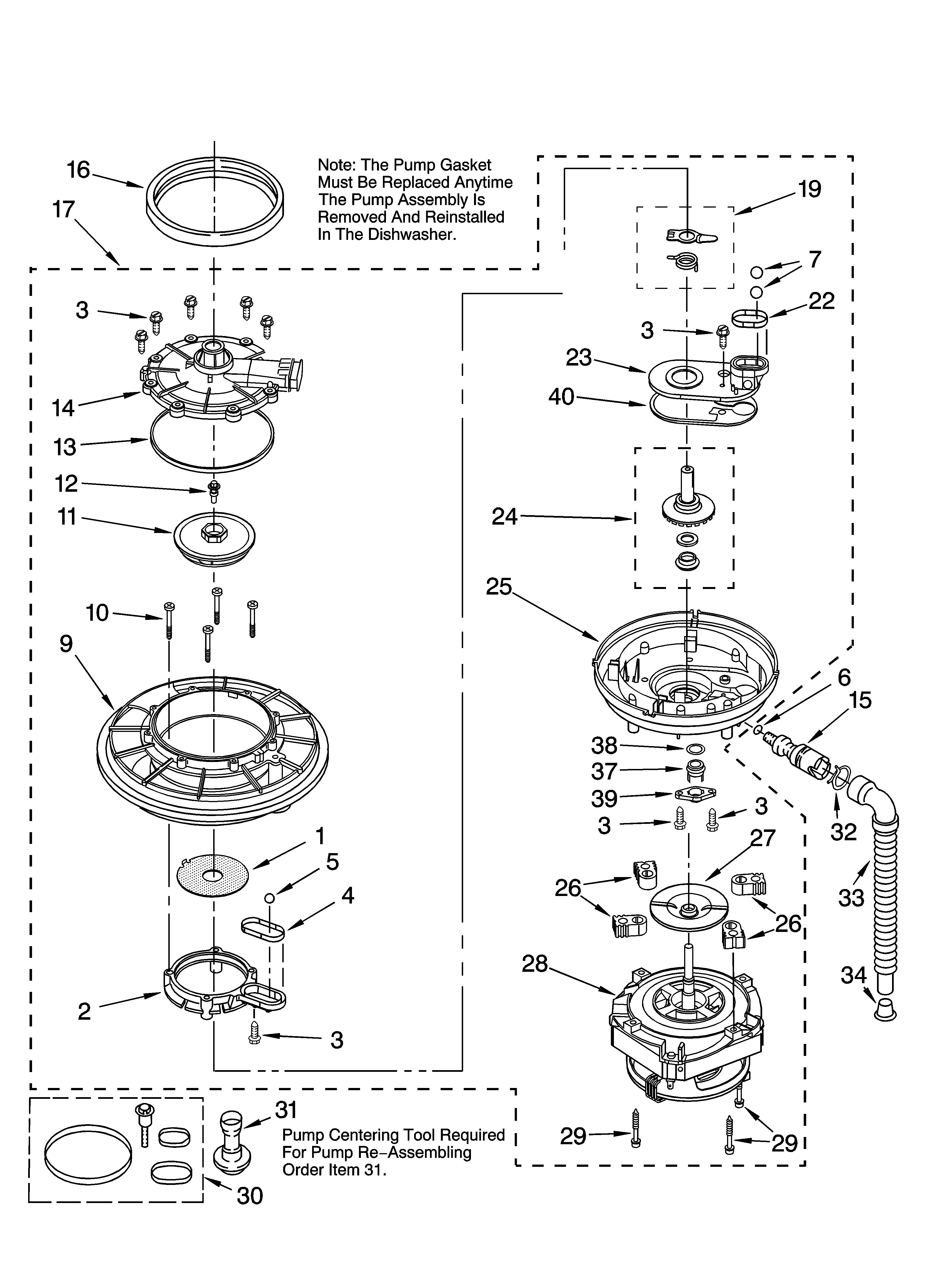 Kenmore 66517003400 pump and motor parts diagram