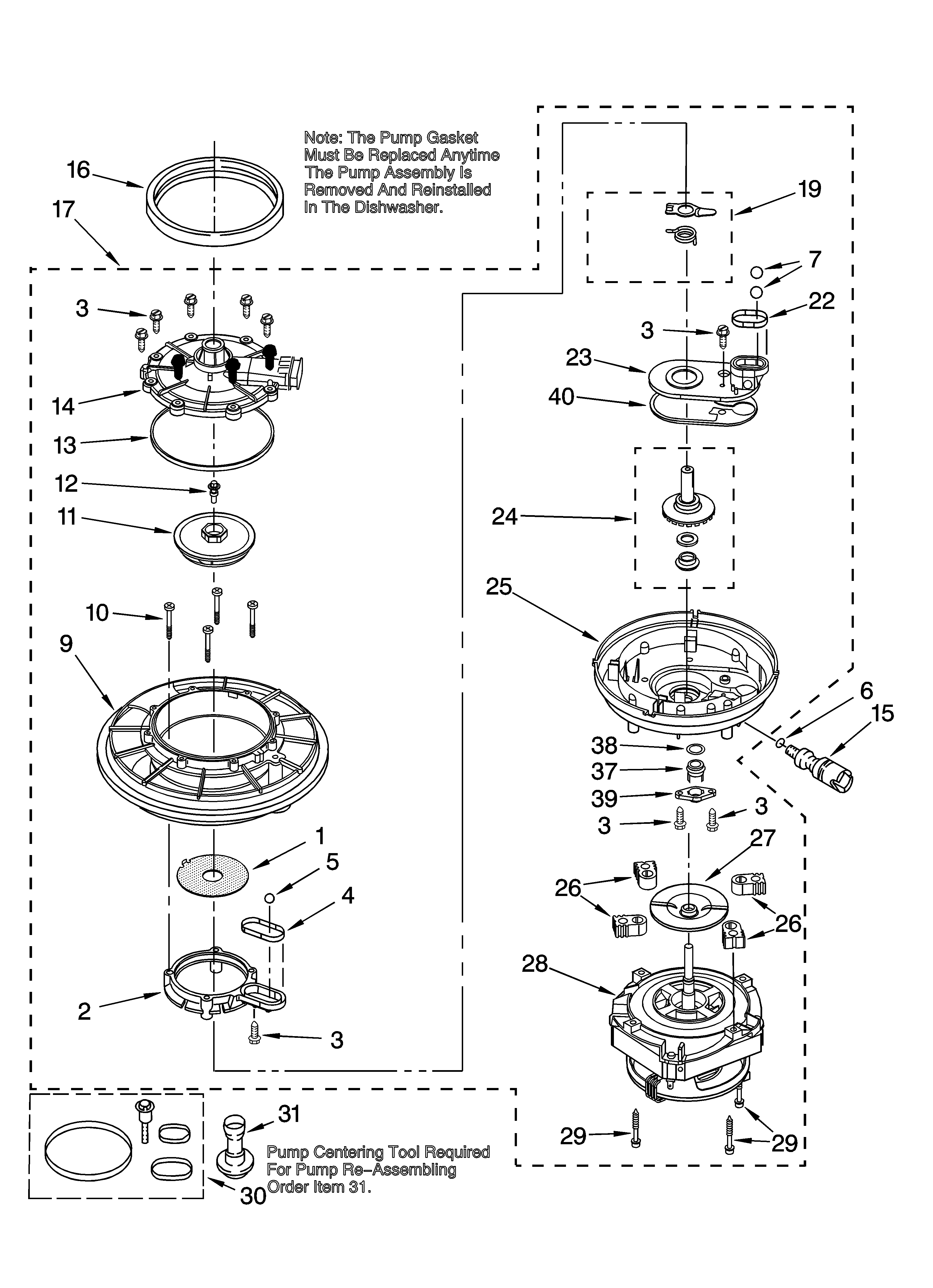 Kenmore 665744520 pump and motor parts diagram