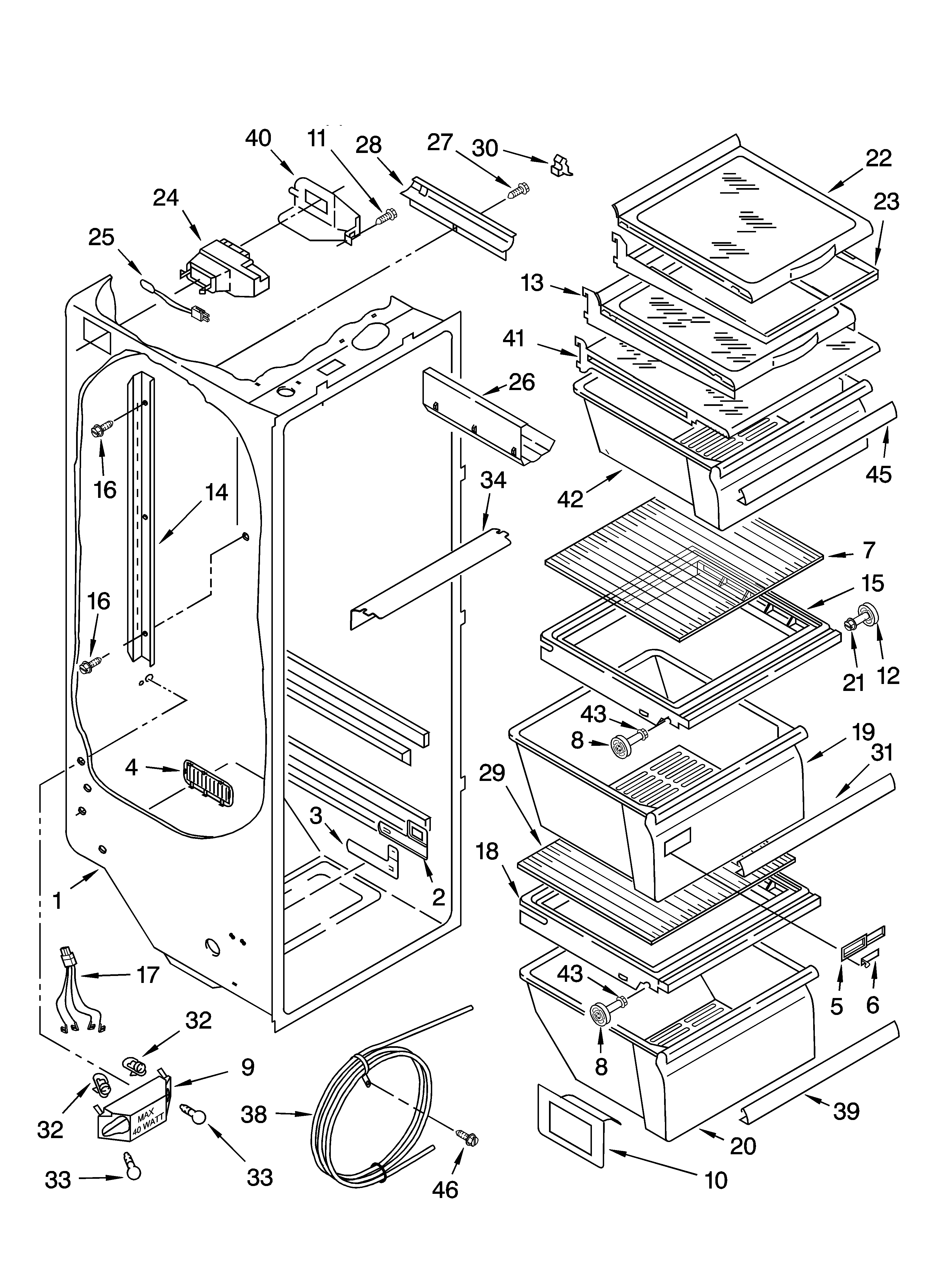 Kenmore 10654594400 refrigerator liner parts diagram