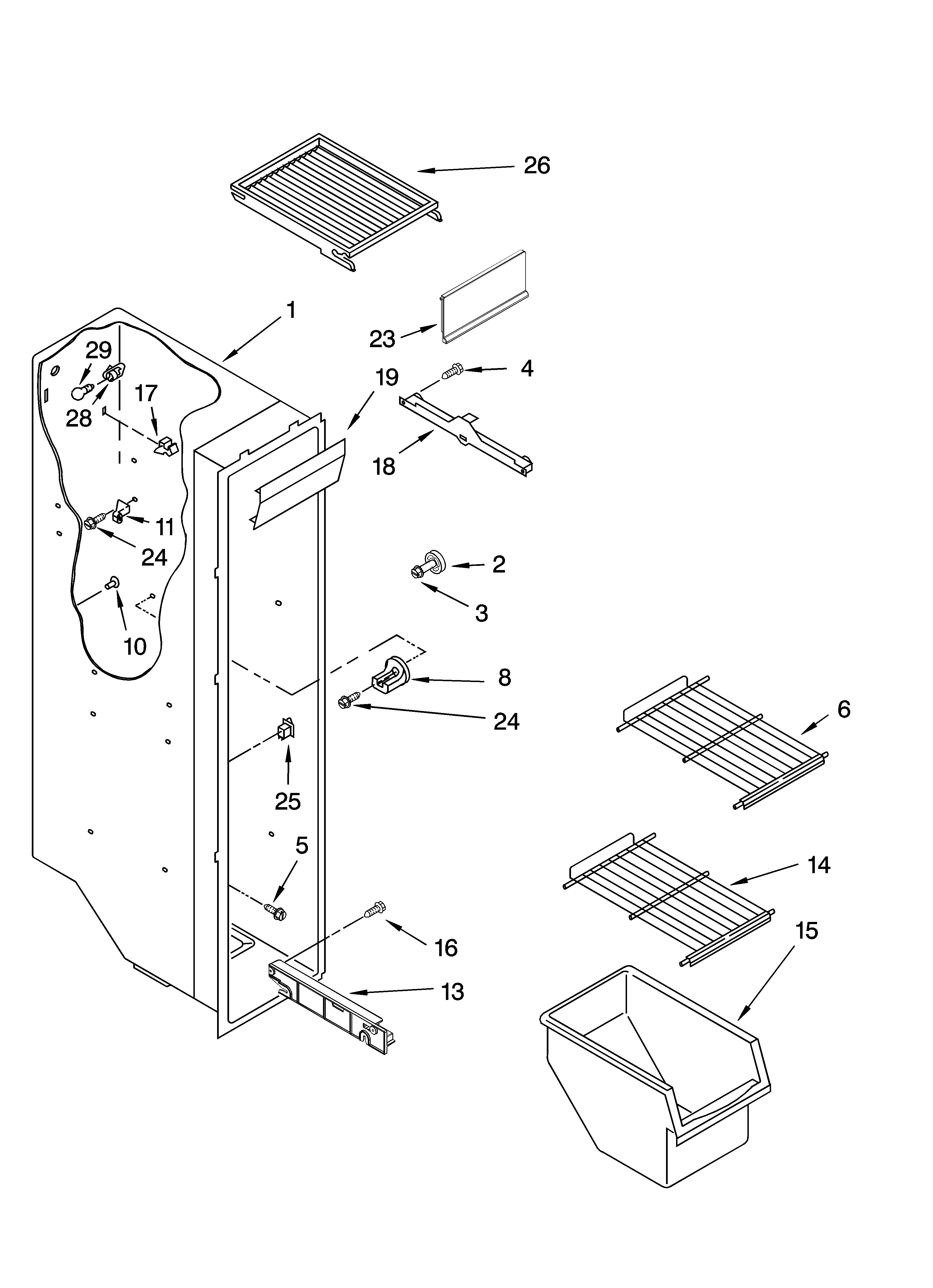Kenmore 10654594400 freezer liner parts diagram
