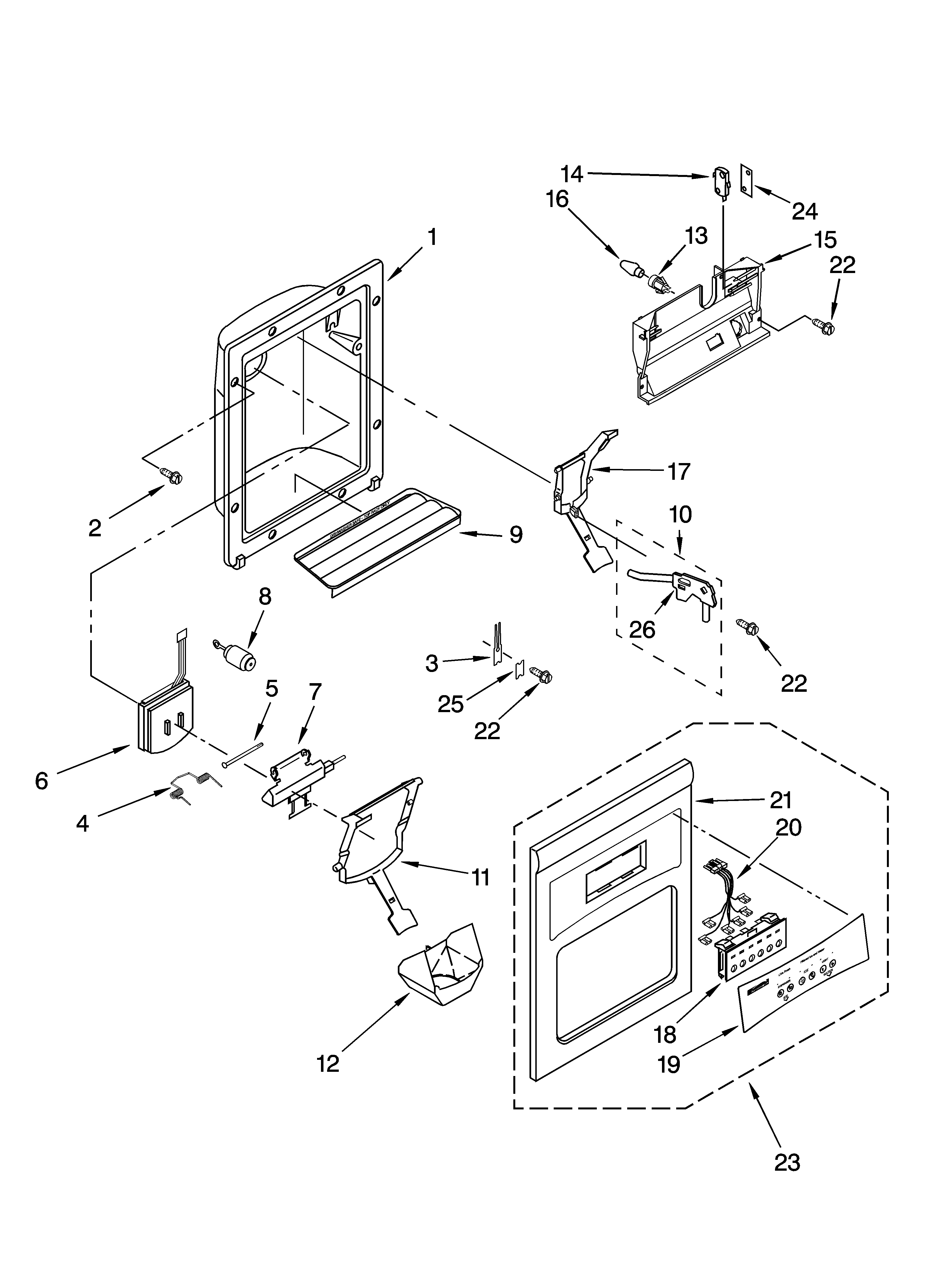 Kenmore 10654594400 dispenser front parts diagram