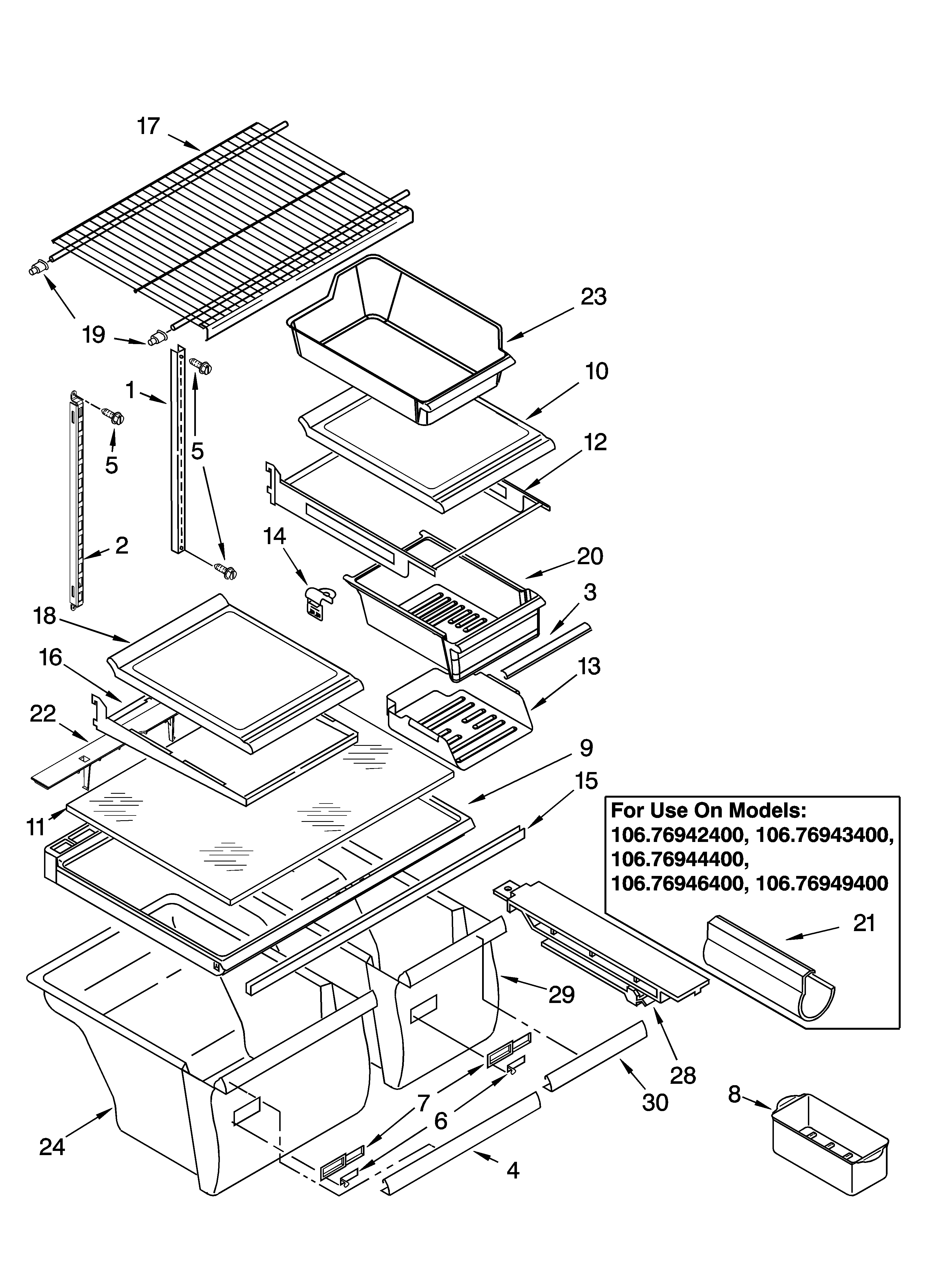 Kenmore 10676949400 shelf parts diagram