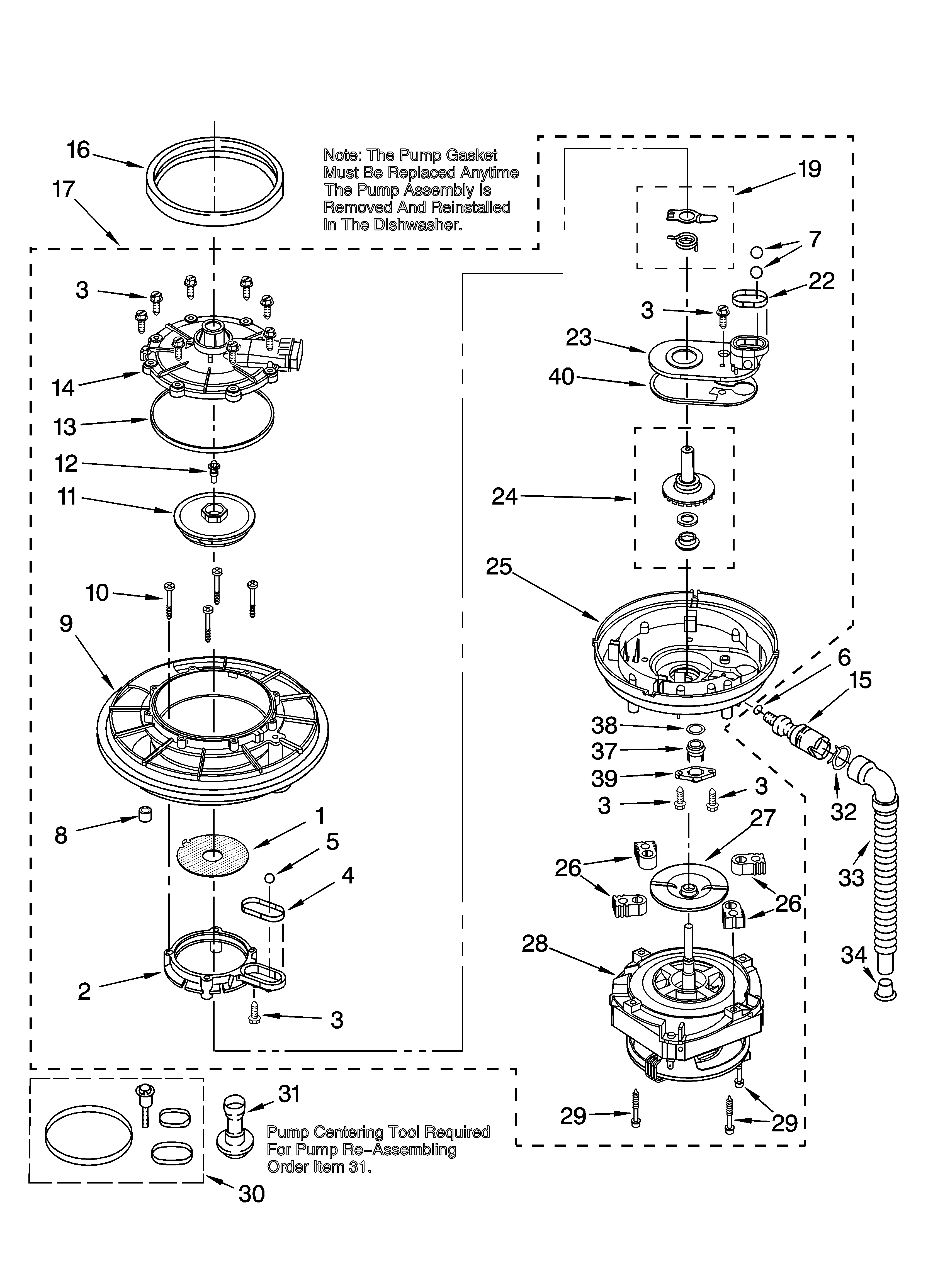 Kenmore 66574362400 pump and motor parts diagram