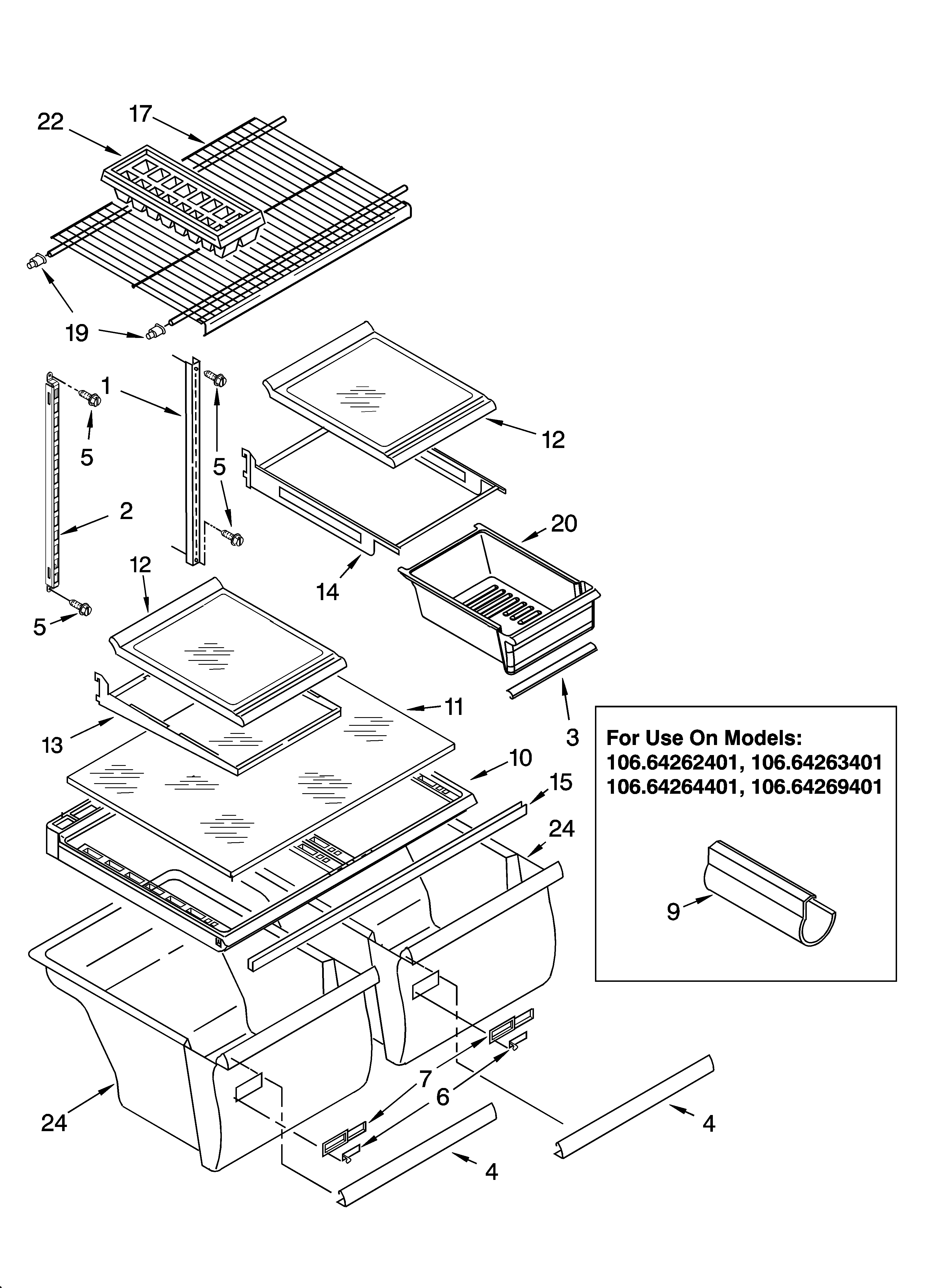 Kenmore 10664264401 shelf parts diagram