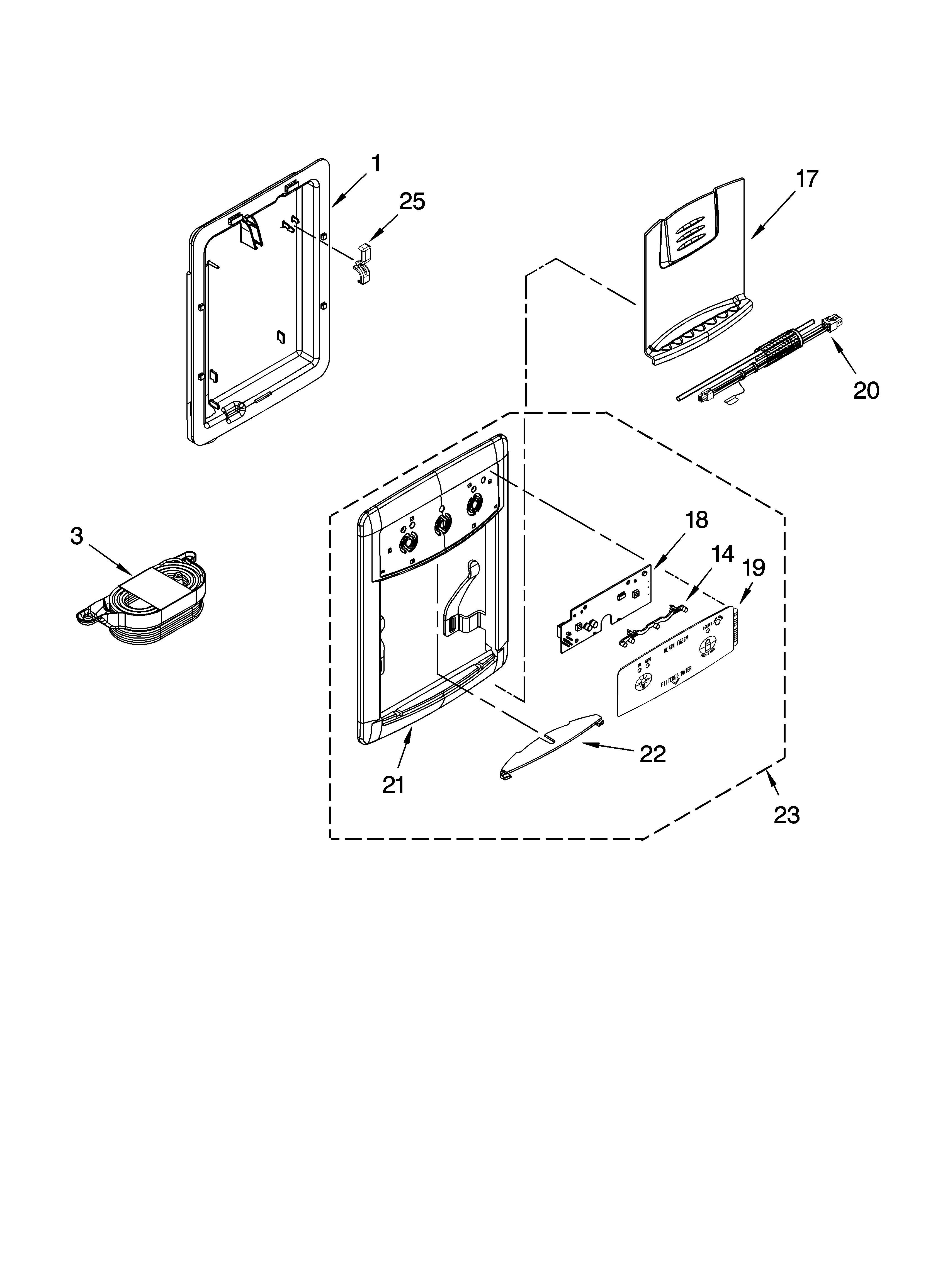 Kenmore Elite 10674206401 dispenser parts, optional parts diagram