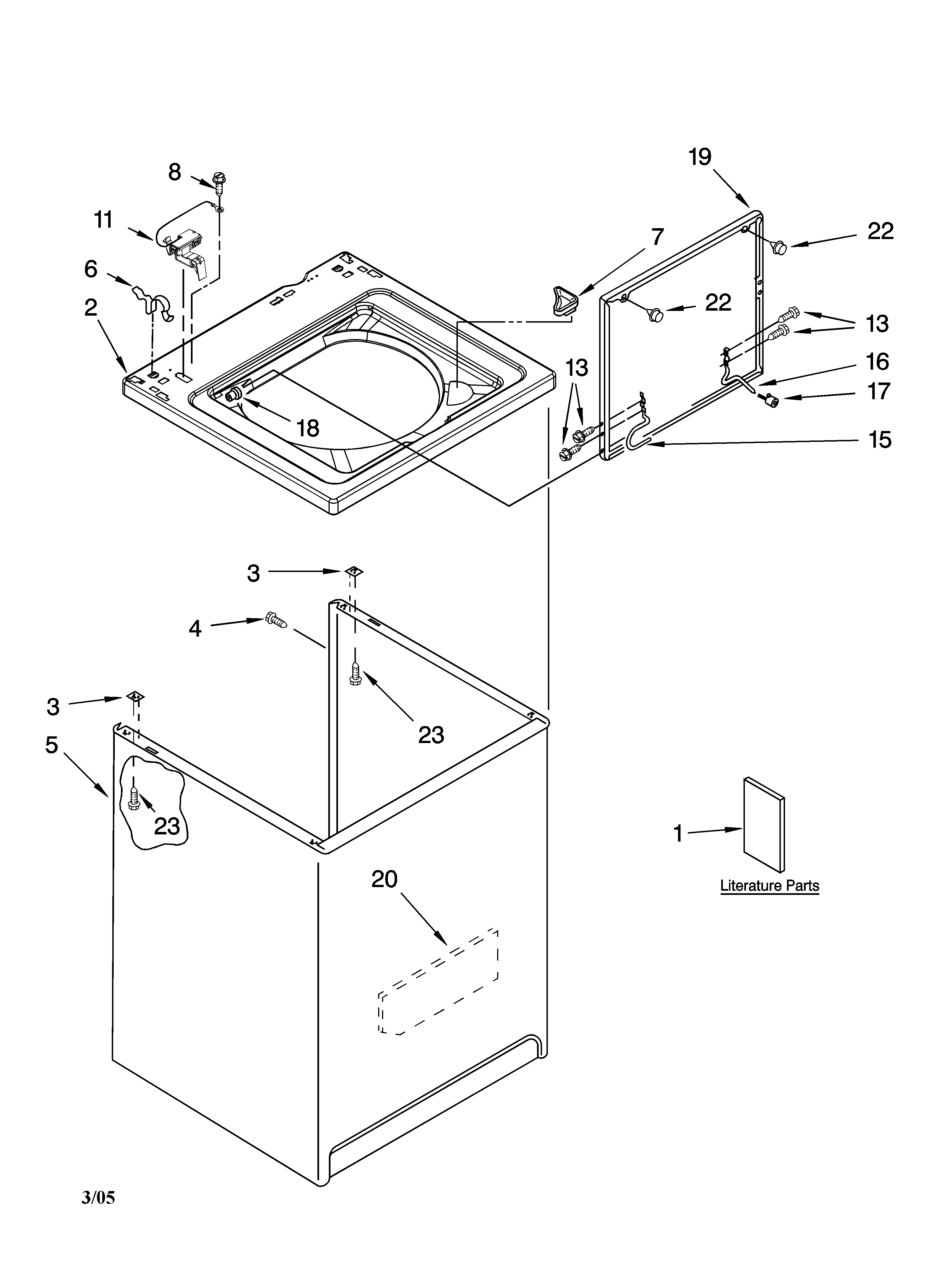 Kenmore 11016882500 top and cabinet parts diagram