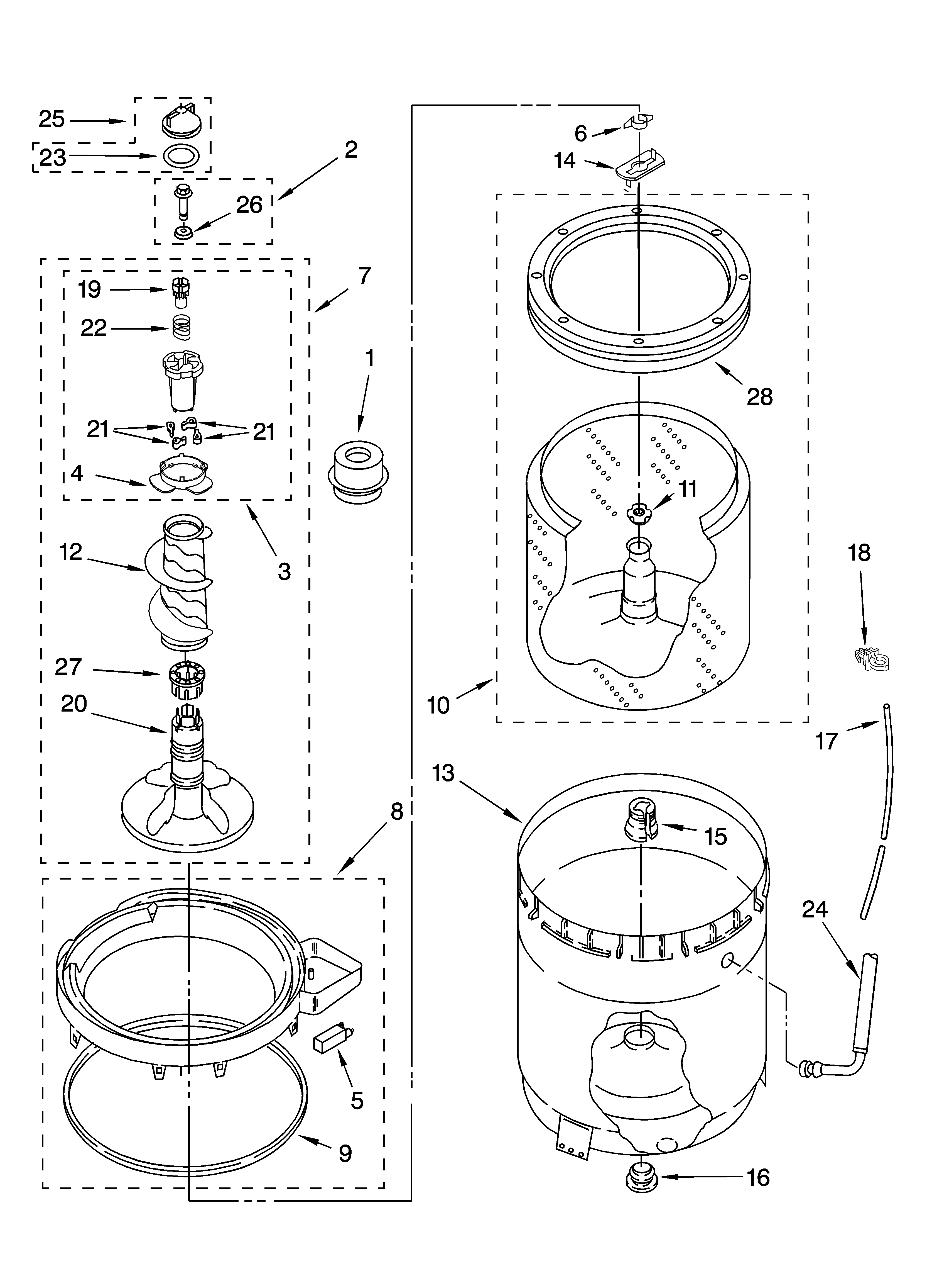 Kenmore 11016922501 agitator, basket and tub parts diagram