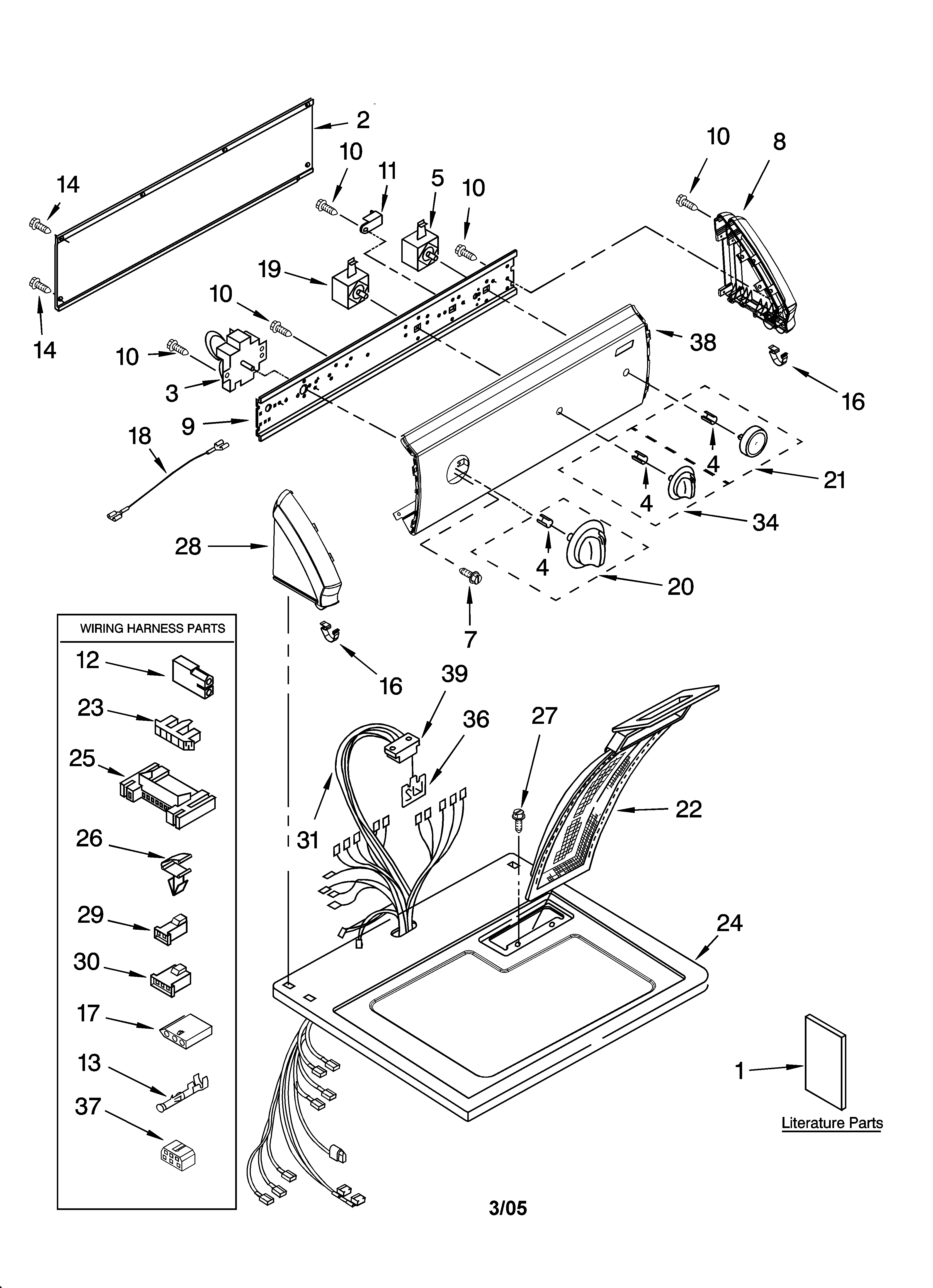Kenmore 11074842400 top and console parts diagram