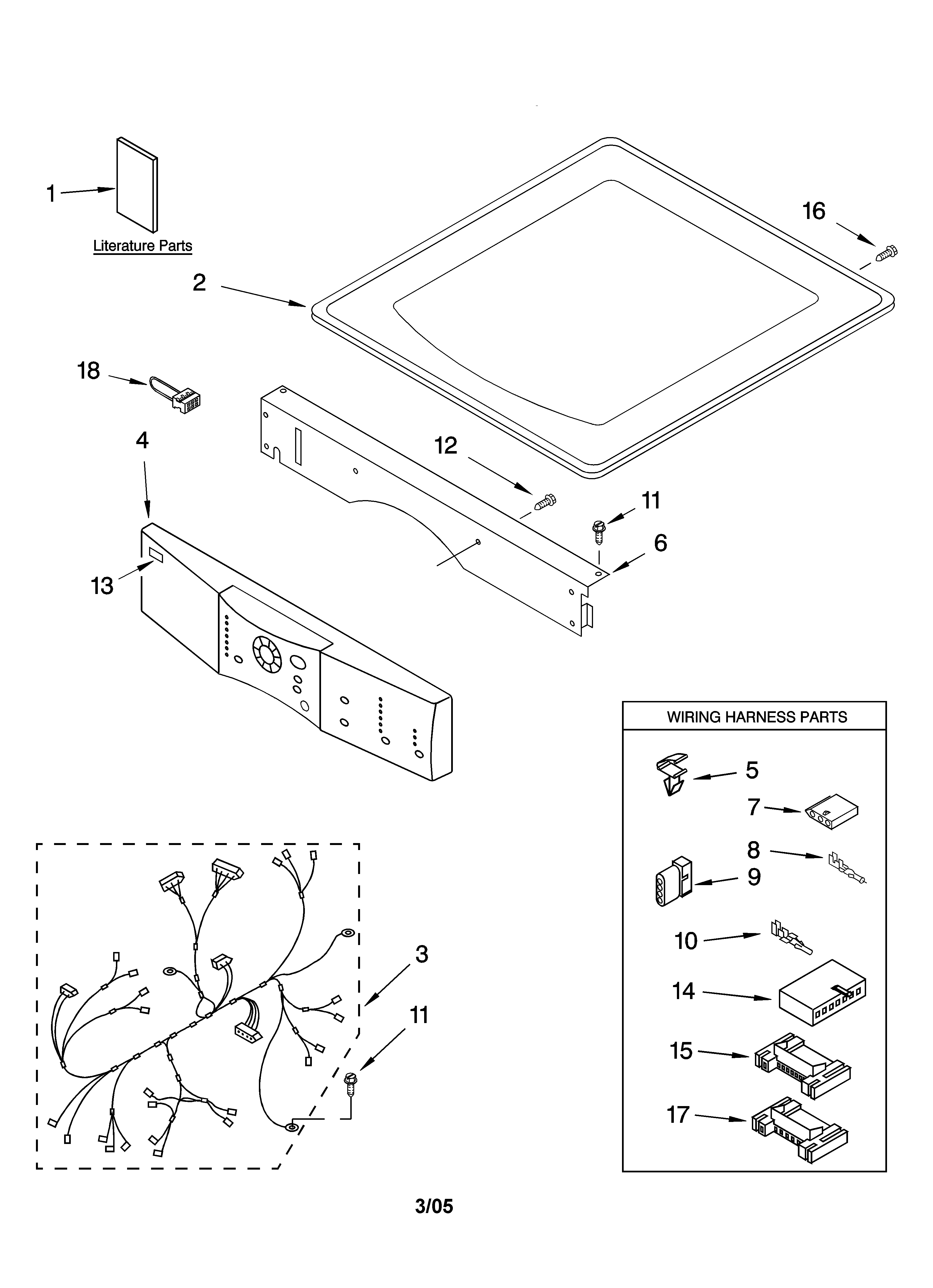 Kenmore 11085091400 top and console parts diagram