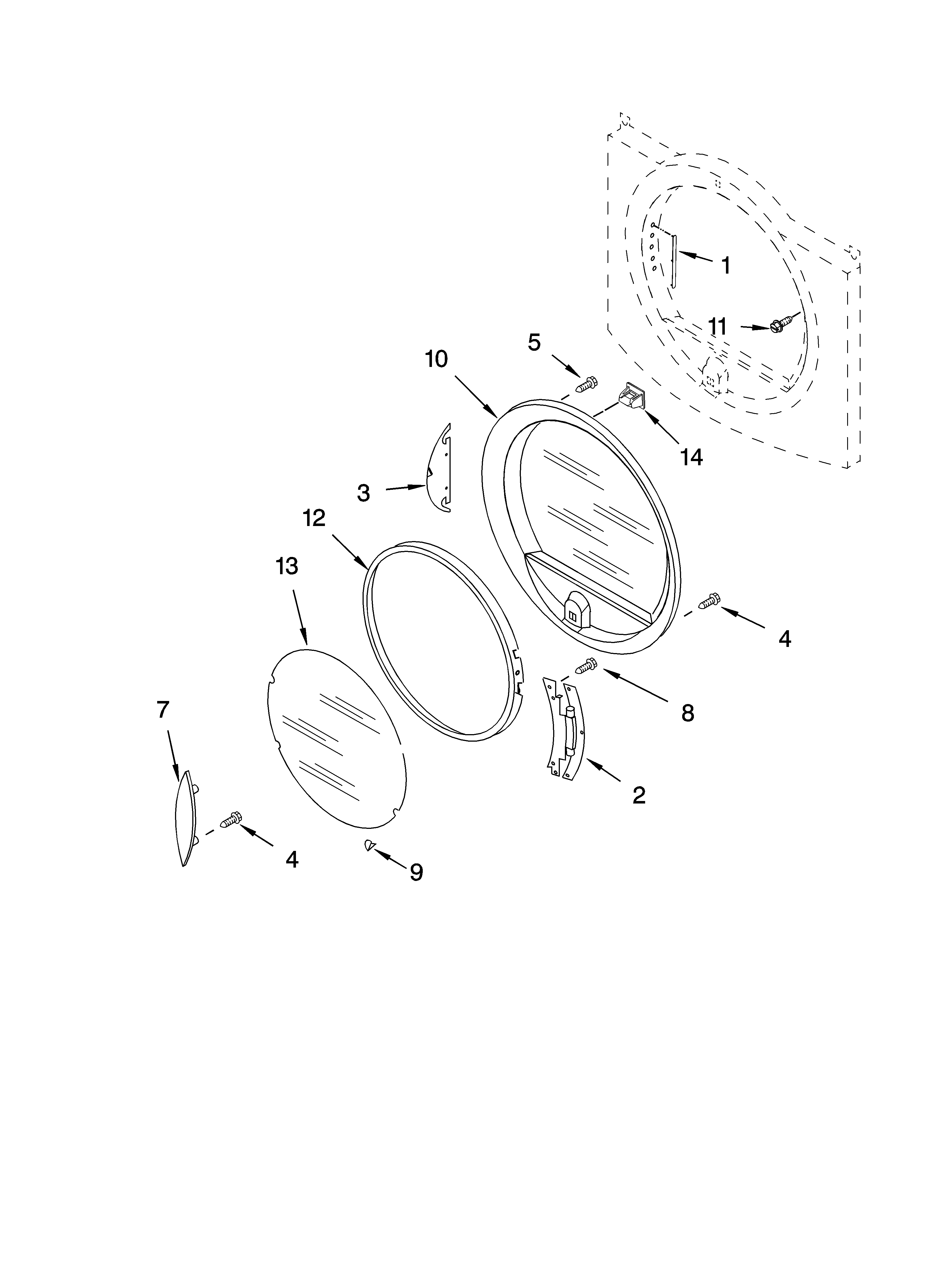 Kenmore 11085091400 door parts diagram