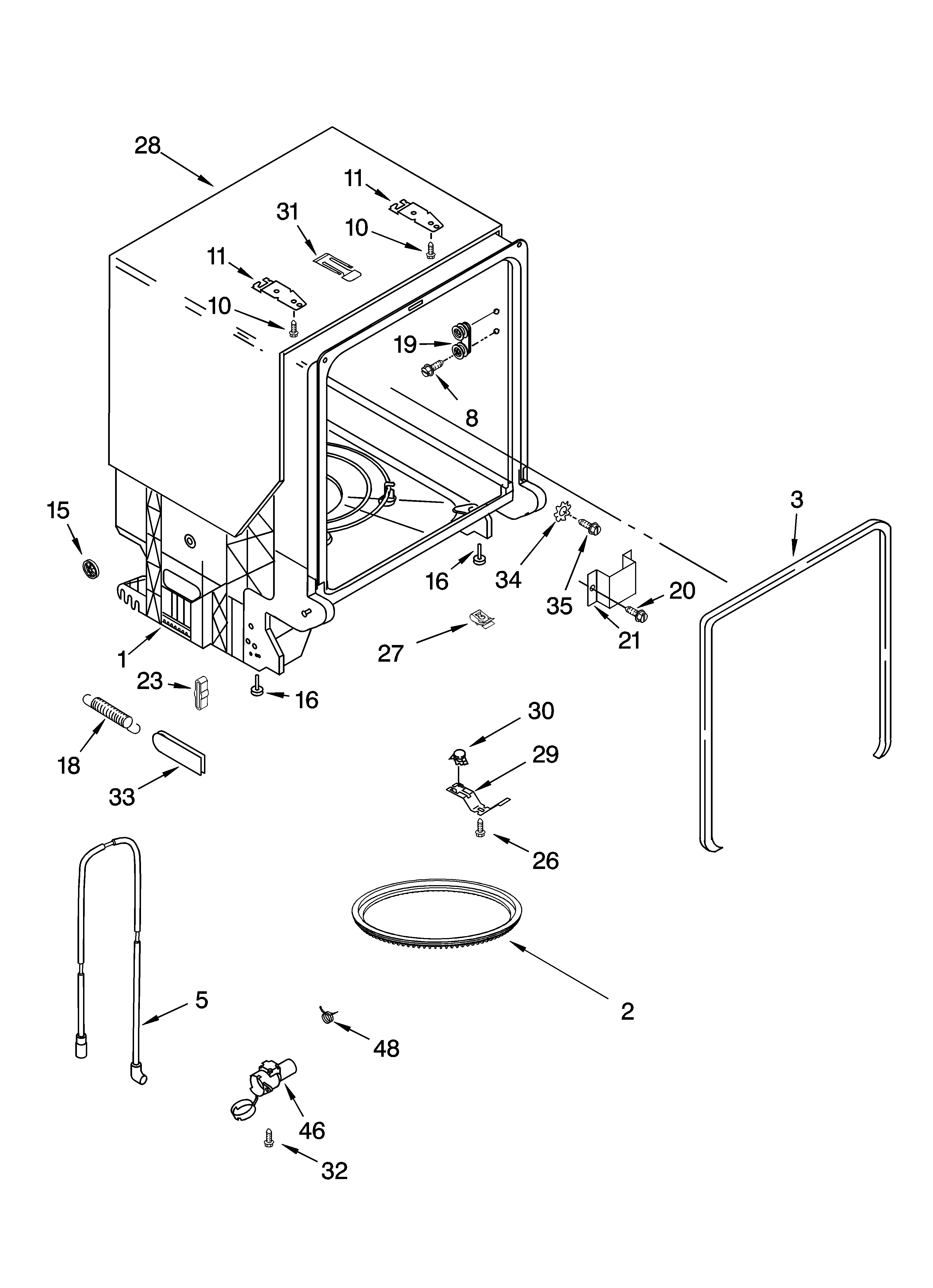 Kenmore 66516352300 tub and frame parts diagram