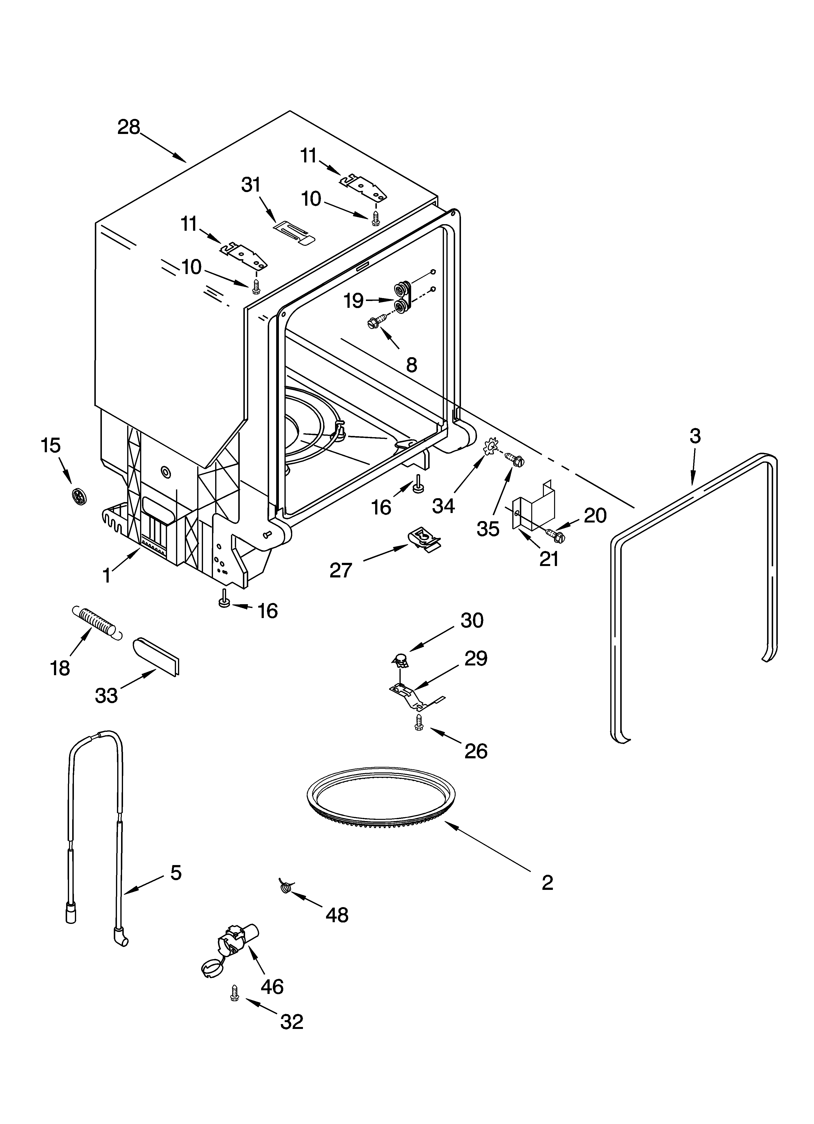 Kenmore 66517352301 tub and frame parts diagram
