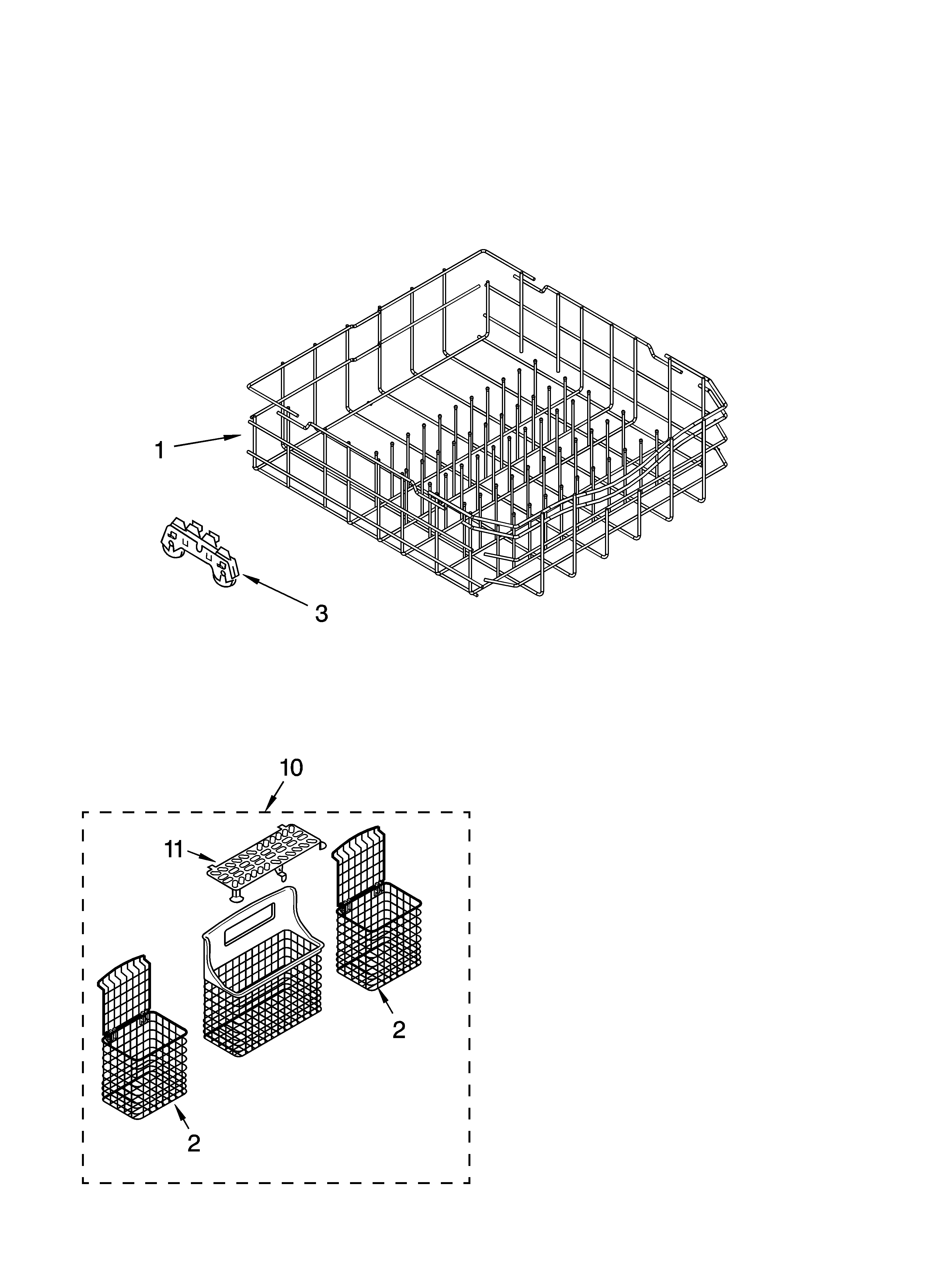 Kenmore 66517352301 lower rack parts diagram