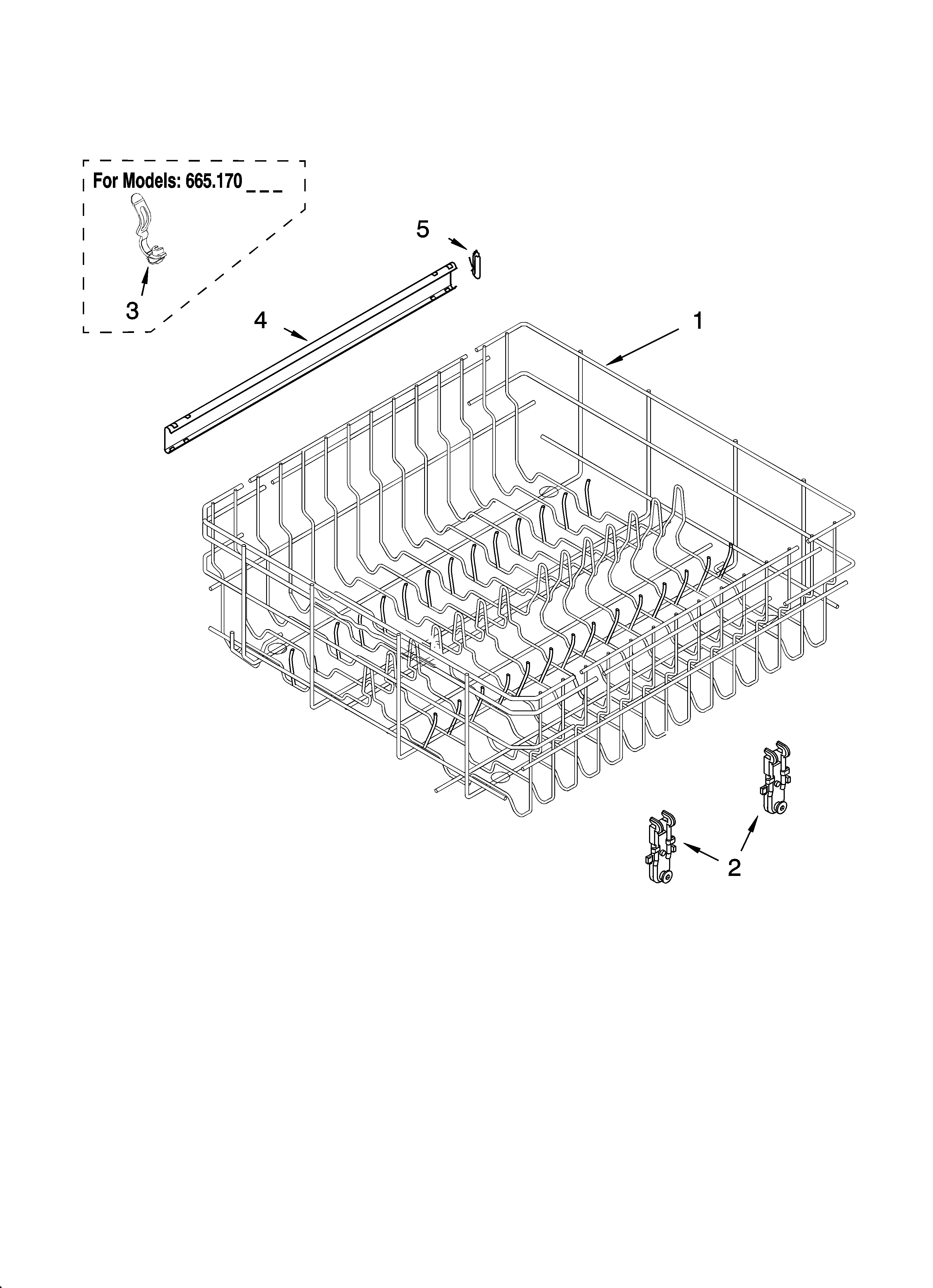 Kenmore 66516019400 upper rack and track parts diagram