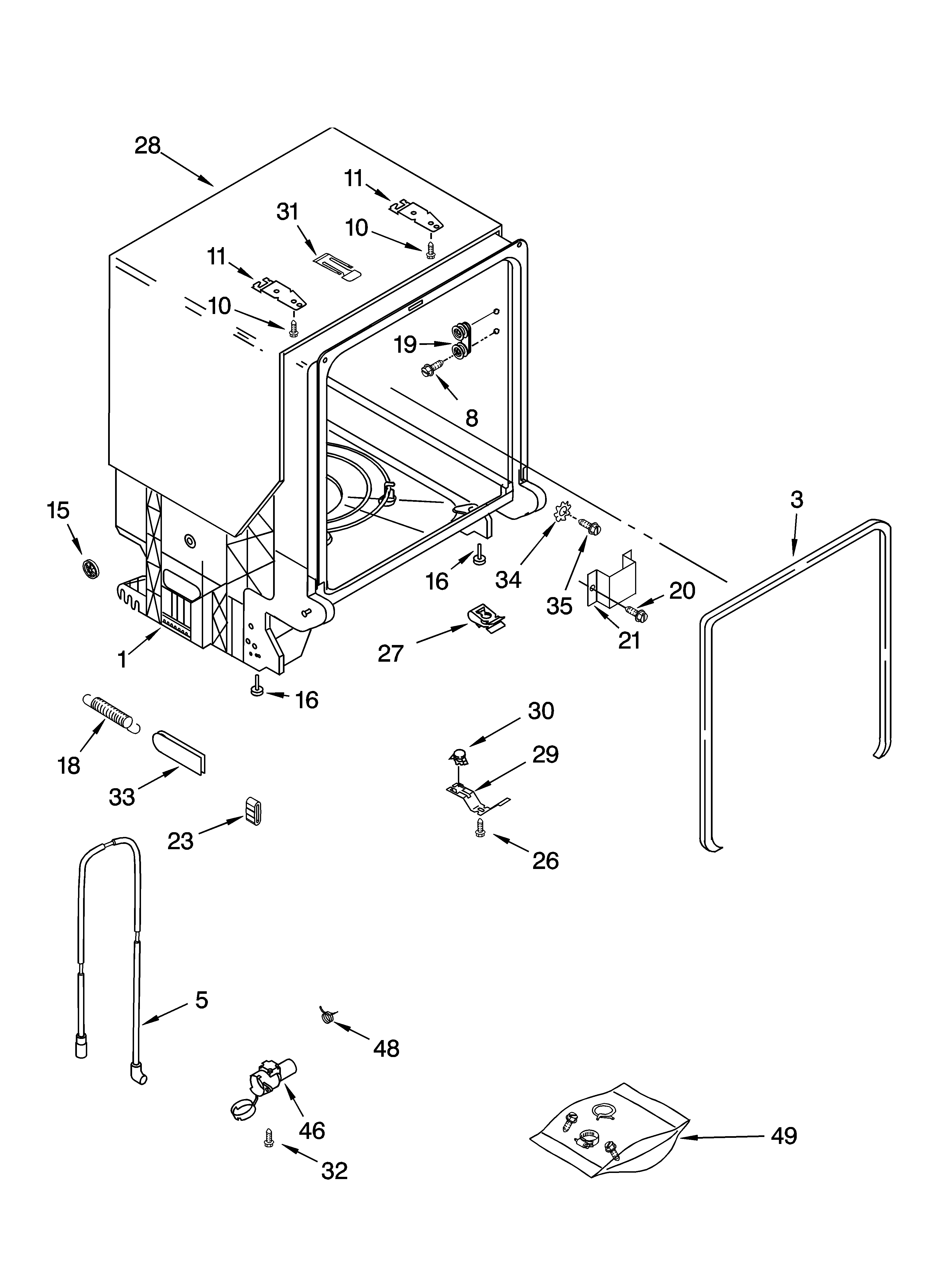 Kenmore 66517014401 tub and frame parts diagram