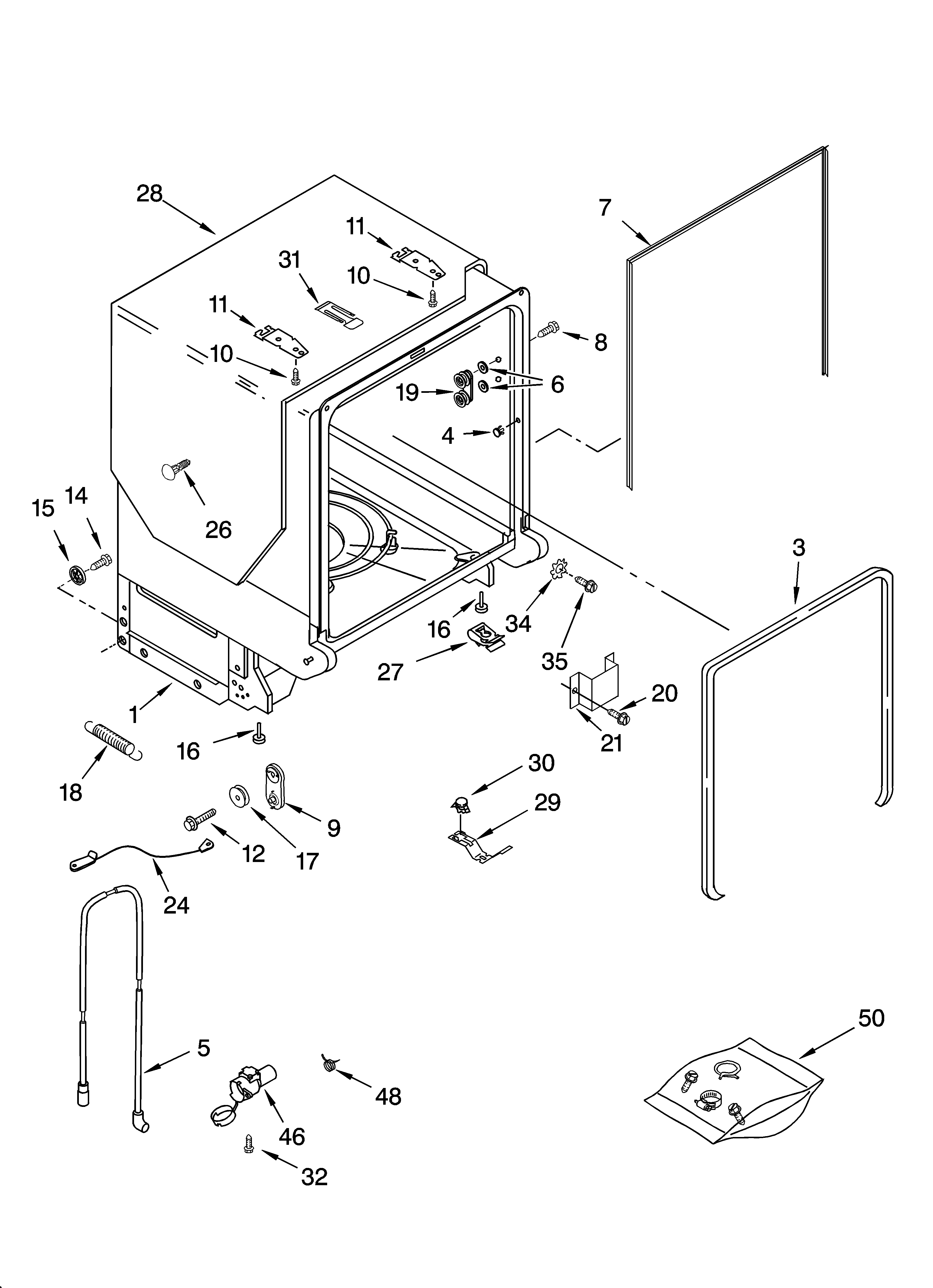 Kenmore 66516049401 tub and frame parts diagram