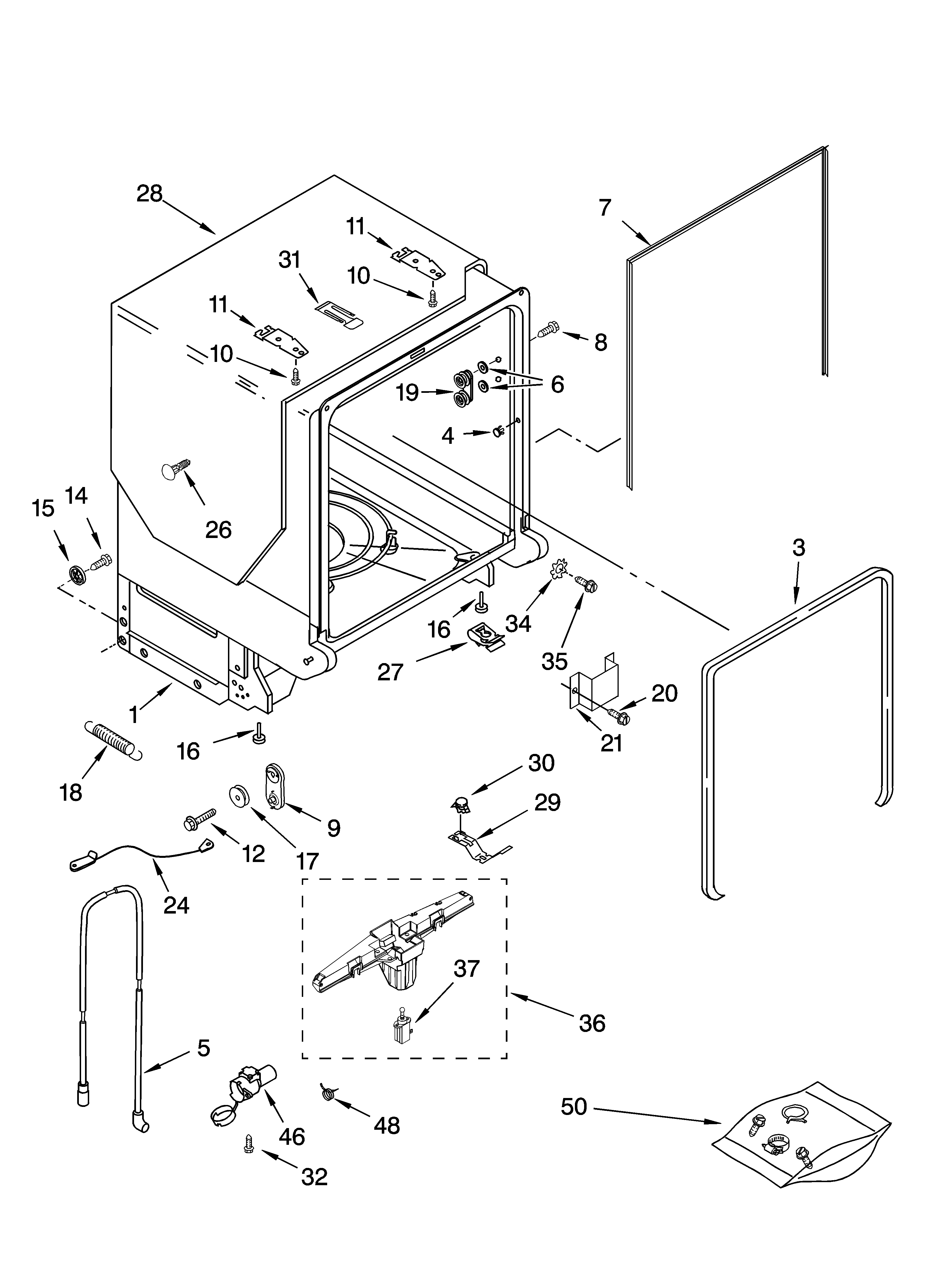 Kenmore Elite 66517059400 tub and frame parts diagram