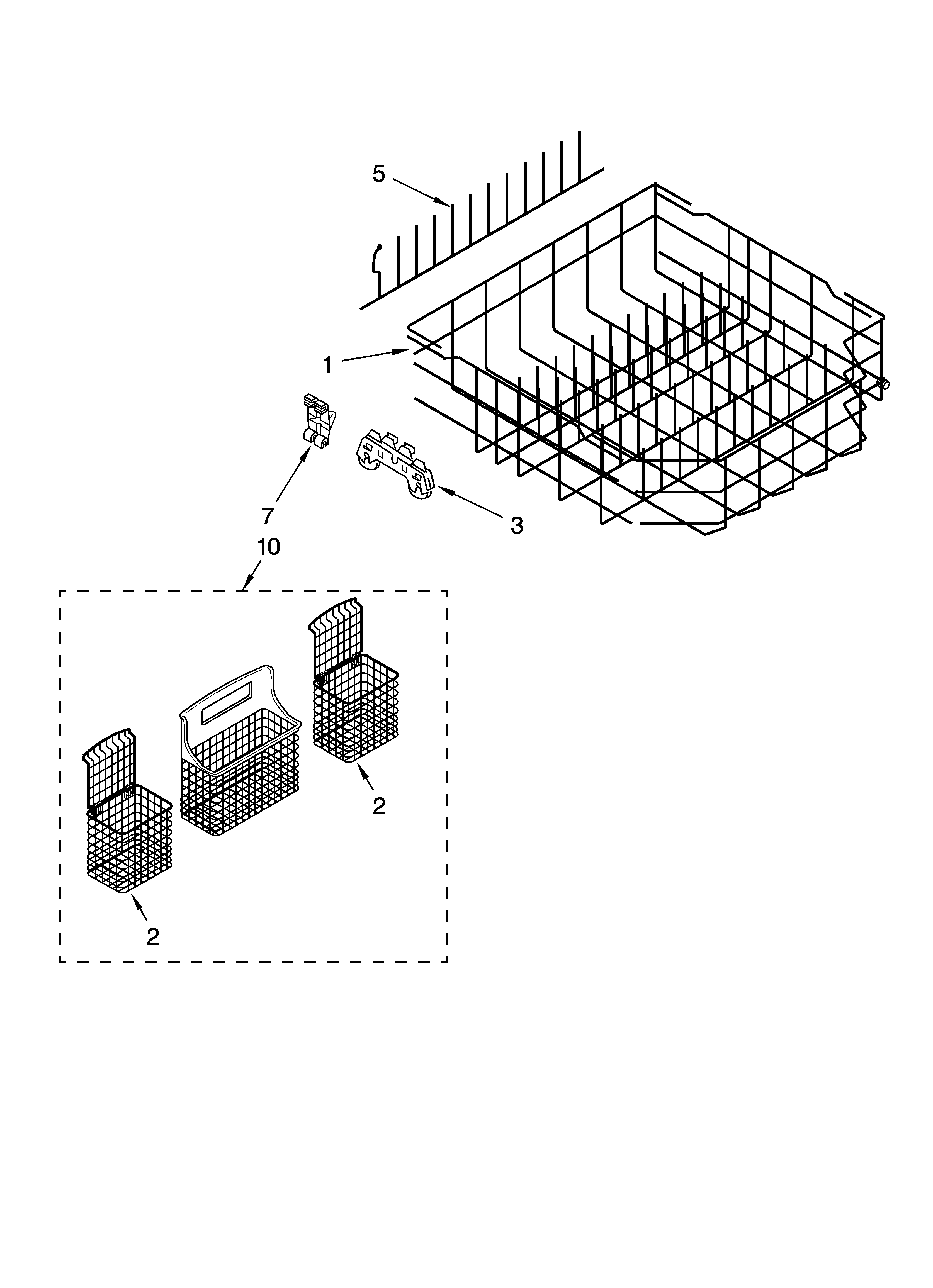 Kenmore Elite 66516054401 lower rack parts, optional parts (not included) diagram