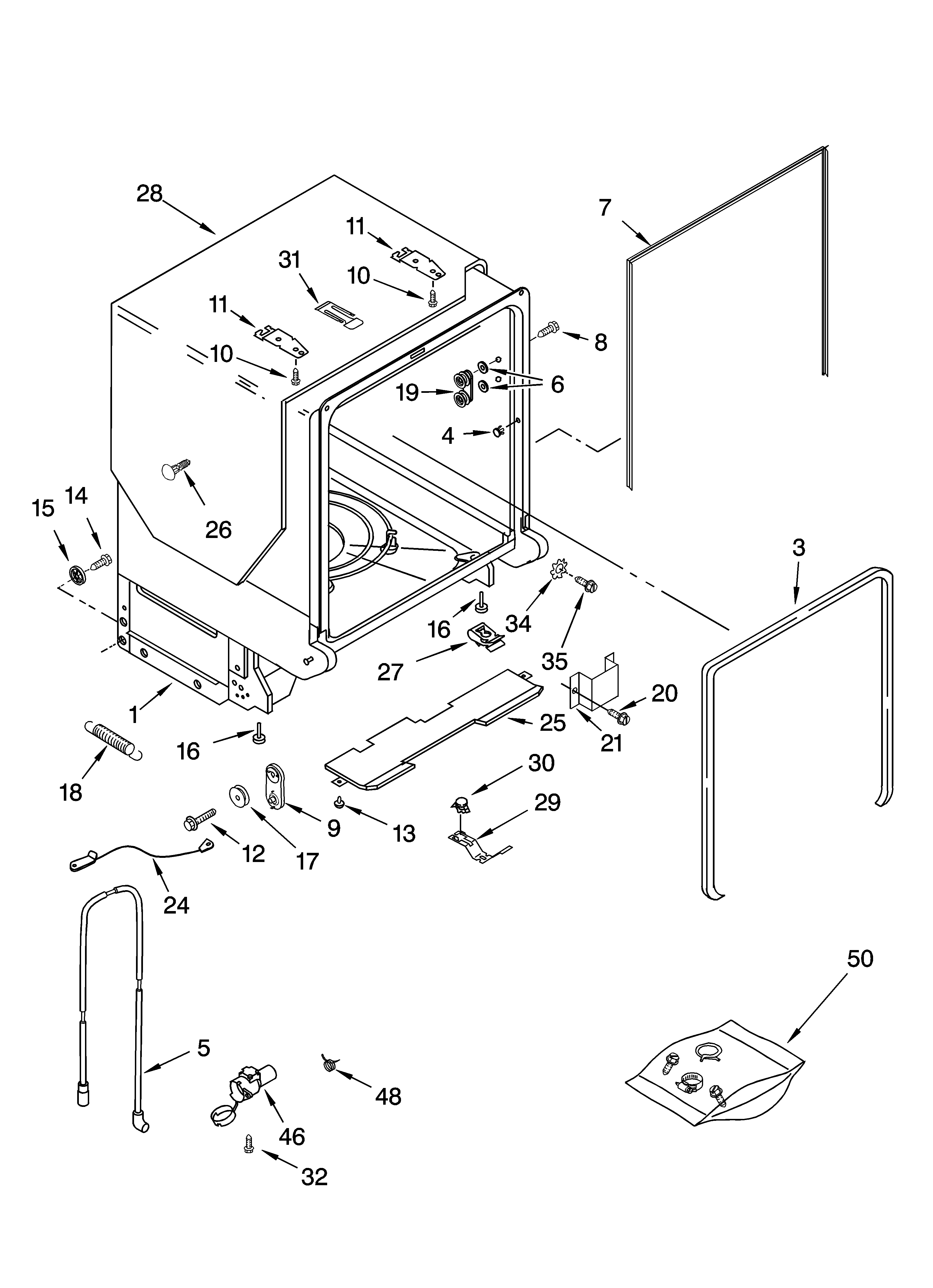 Kenmore Elite 66517264400 tub and frame parts diagram