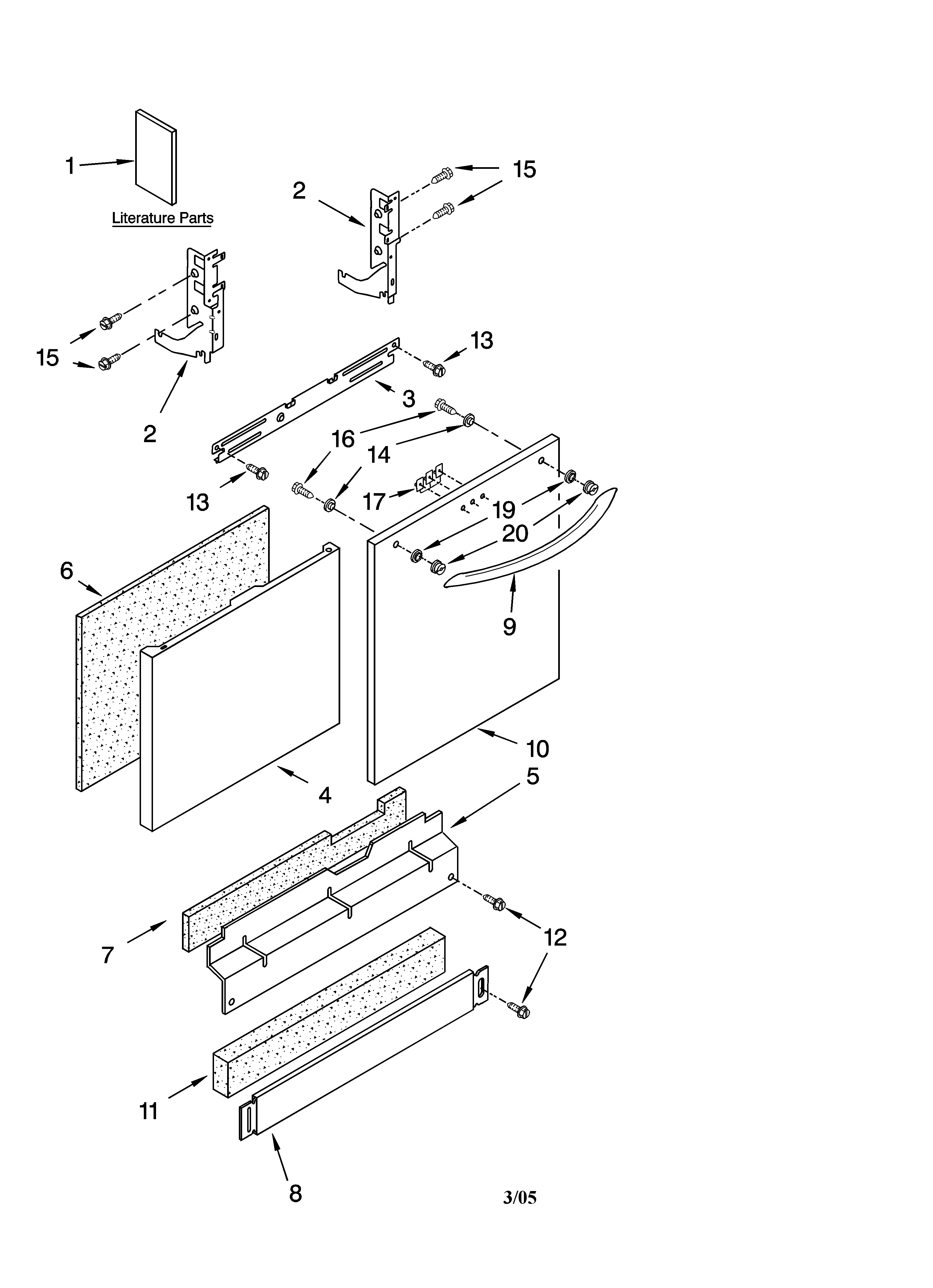 Kenmore Elite 66516274401 door and panel parts diagram