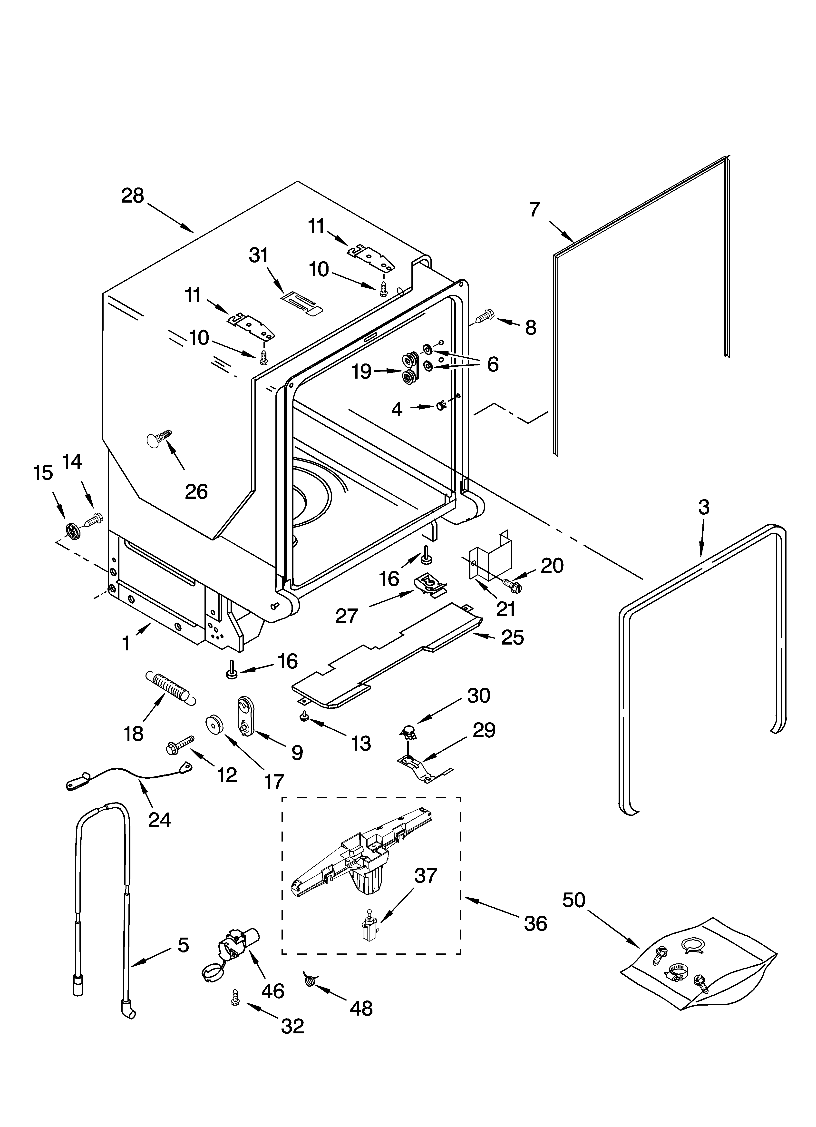 Kenmore Elite 66516274401 tub and frame parts diagram