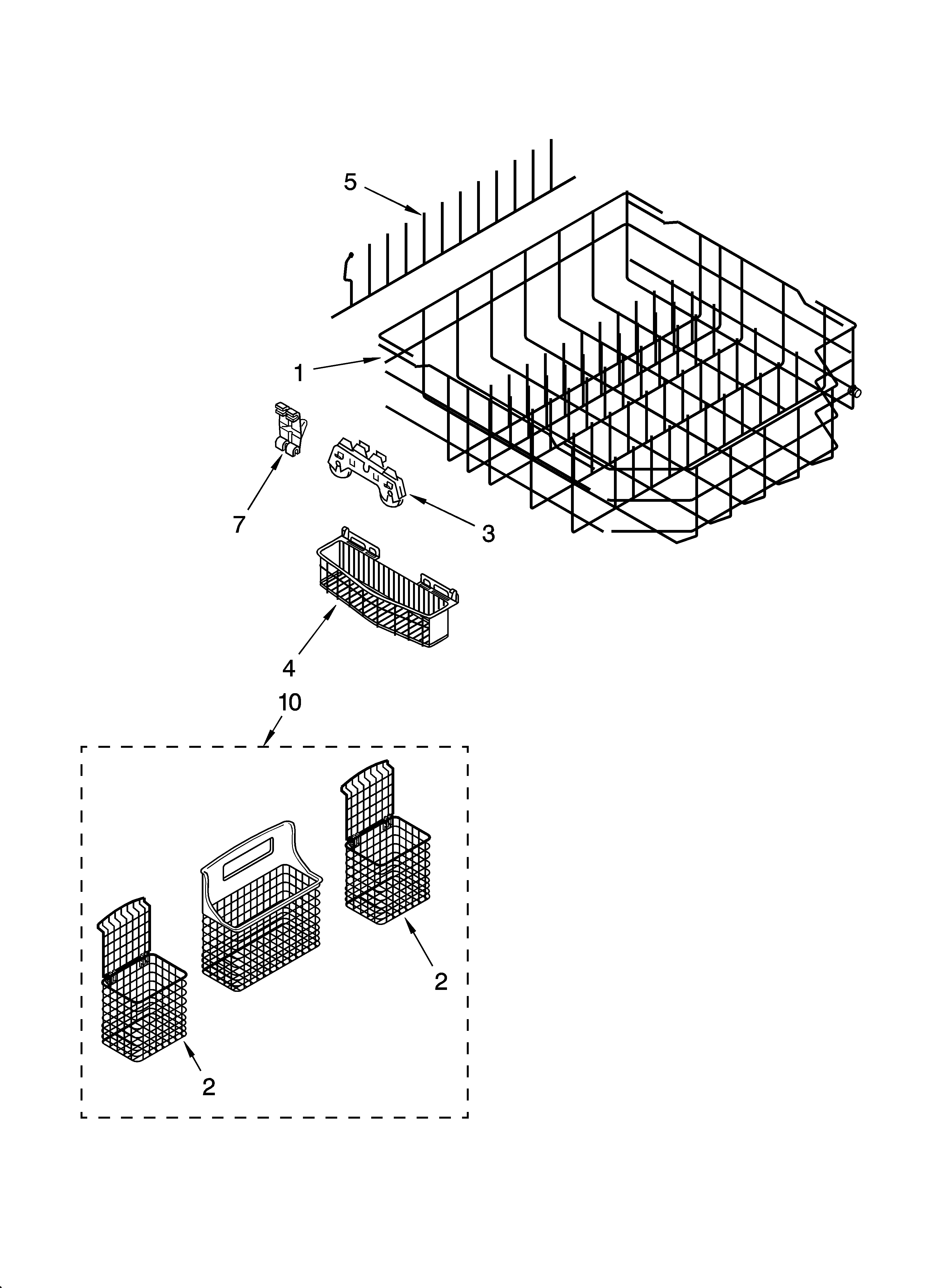 Kenmore Elite 66516274401 lower rack parts, optional parts (not included) diagram