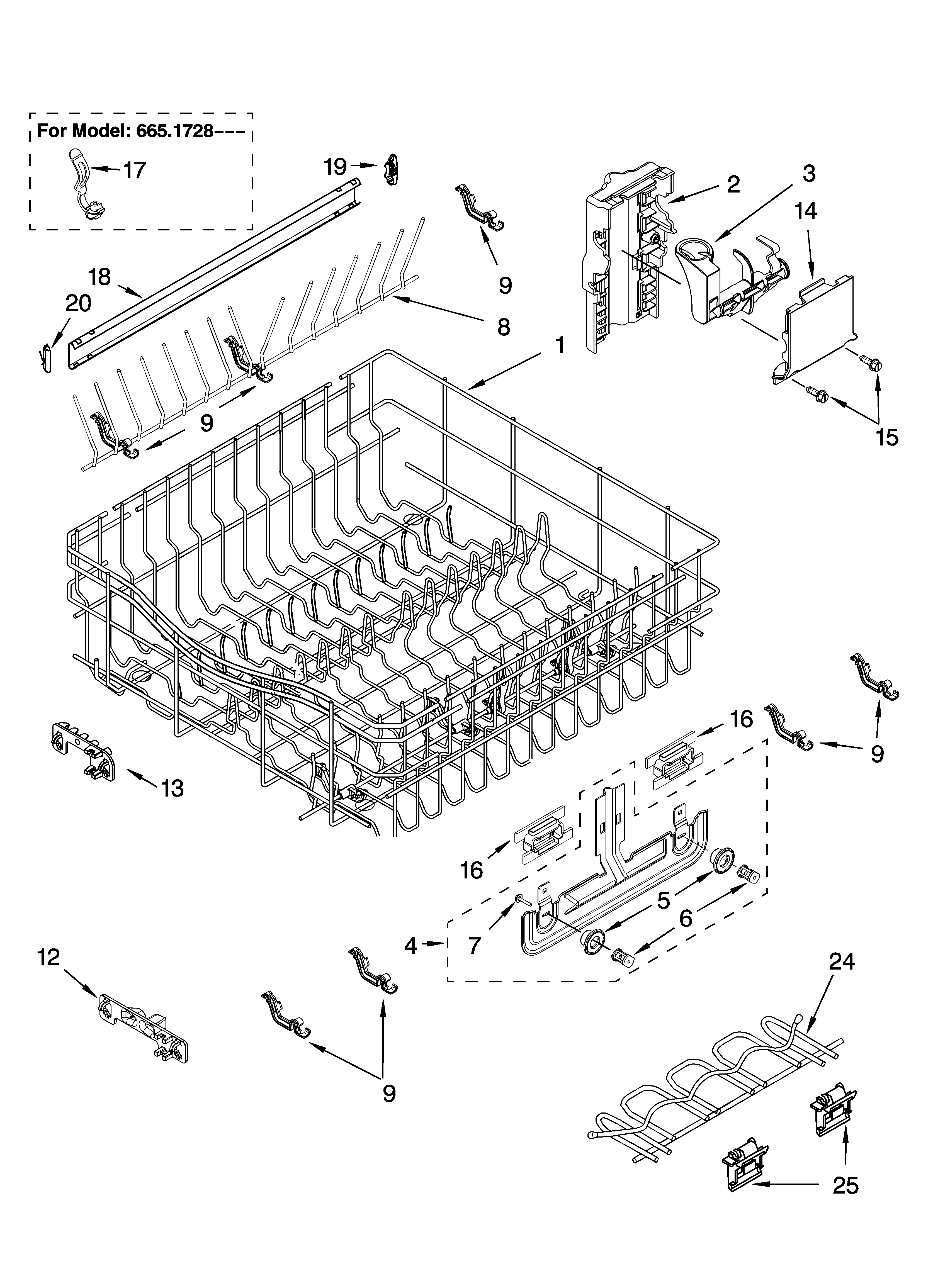 Kenmore Elite 66517289400 upper rack and track parts diagram